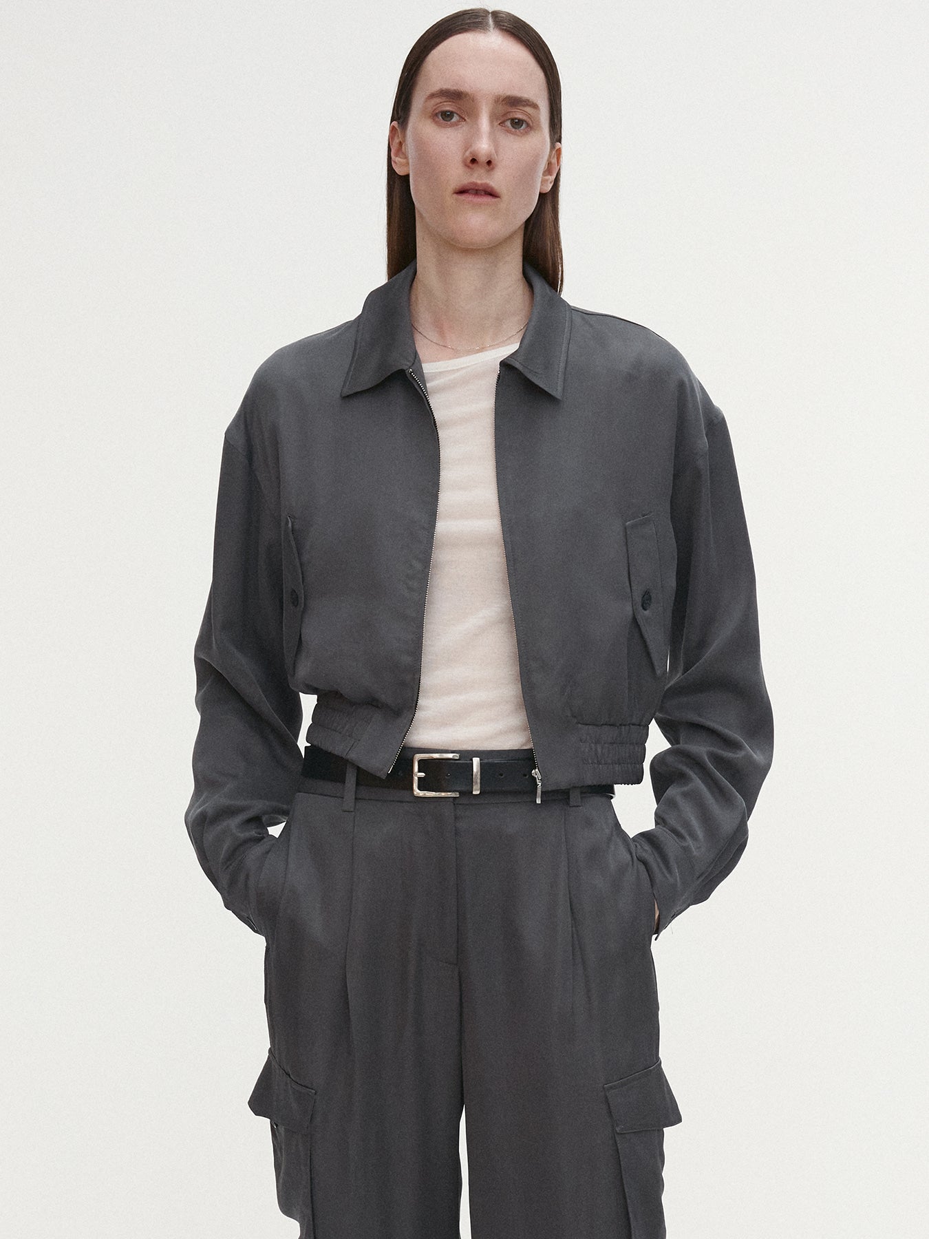 Tonywack - Loose-Fit Satin Cargo Pants (Carbon Grey) product image 5 | TRAB K-Fashion Australia