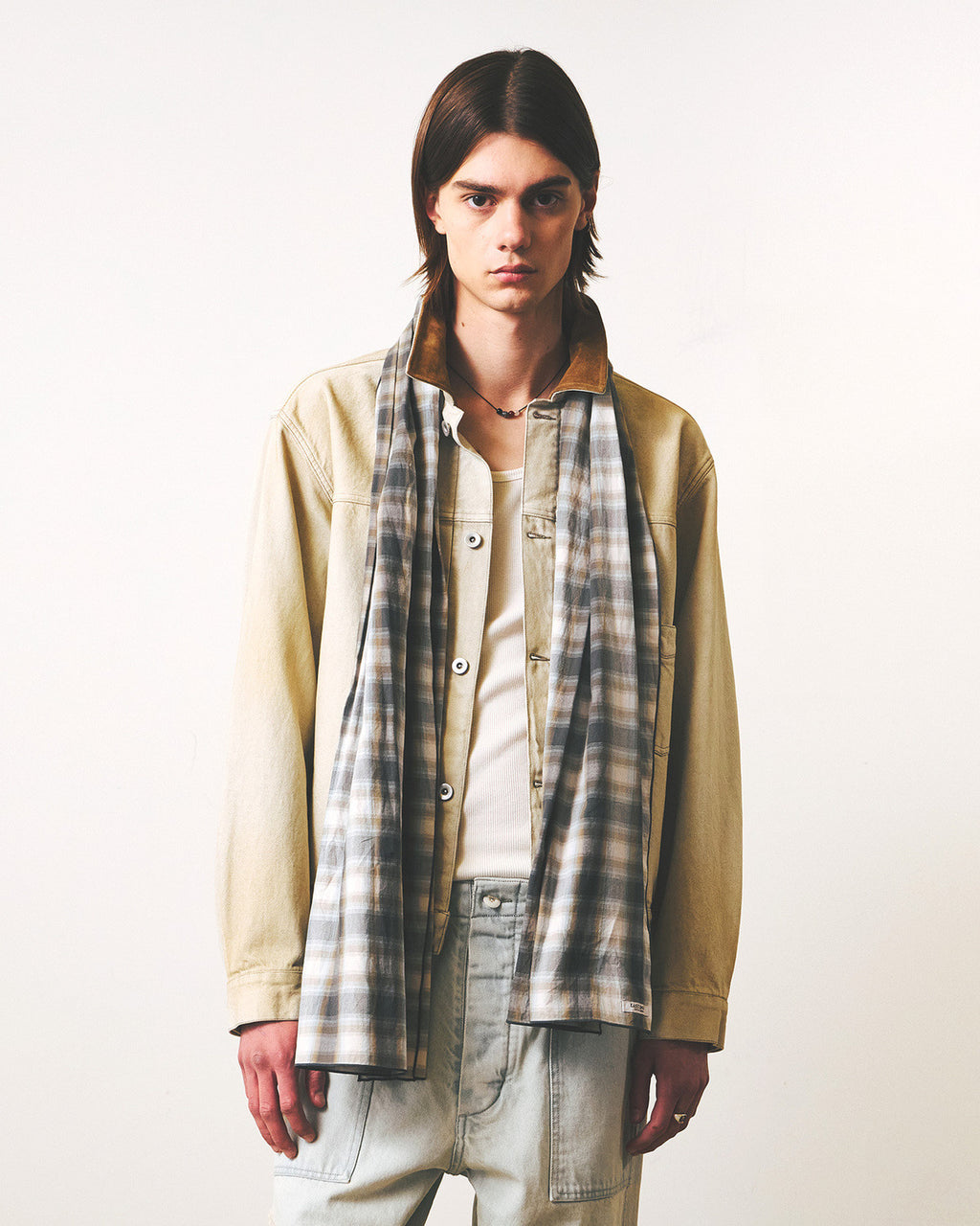 Eastlogue - Pattern Scarf (Beige & Blue Check) product image 2 | TRAB K-Fashion Australia