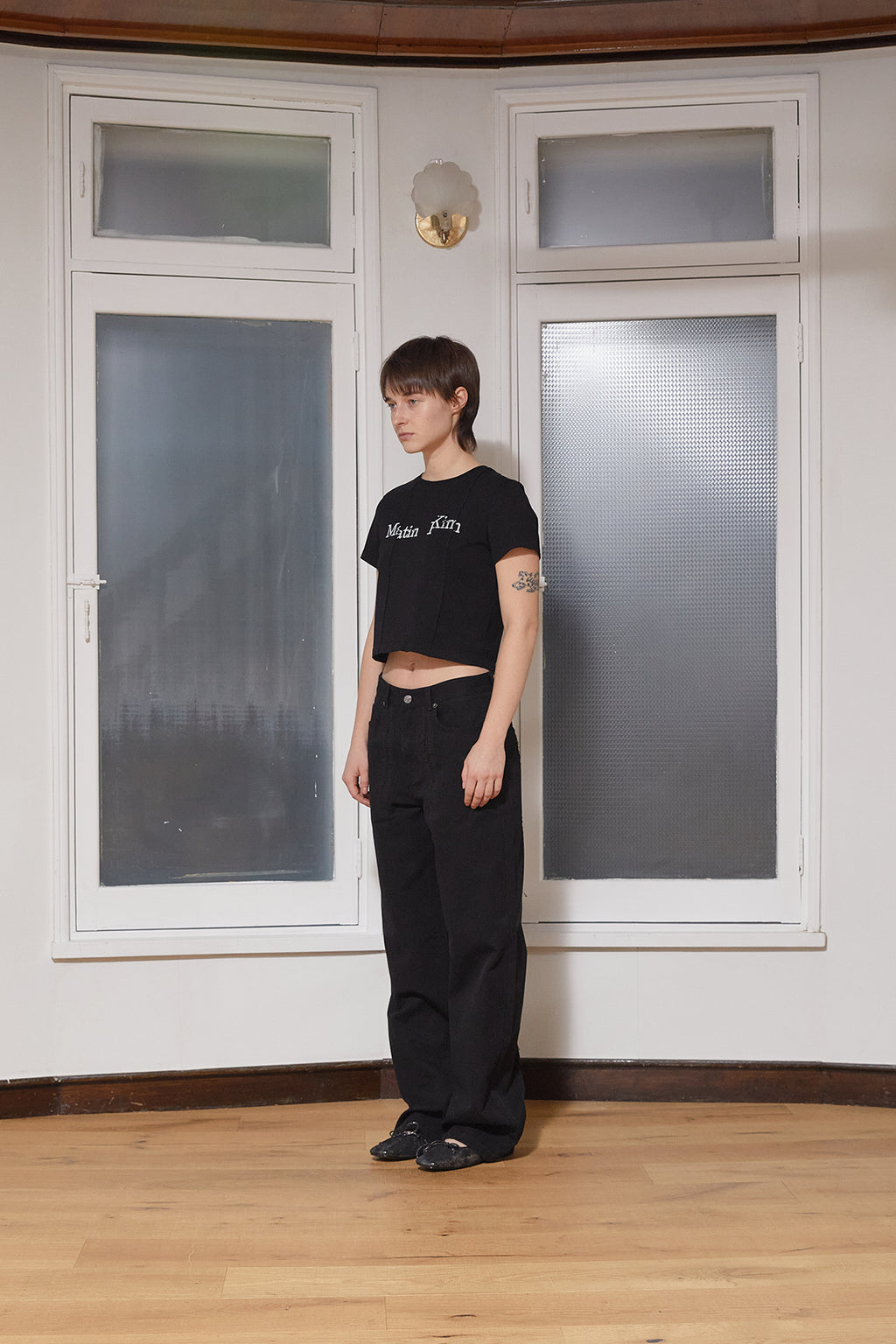 Matin Kim - Unbalance Typo Logo Crop Top (Black) product image 6 | TRAB K-Fashion Australia
