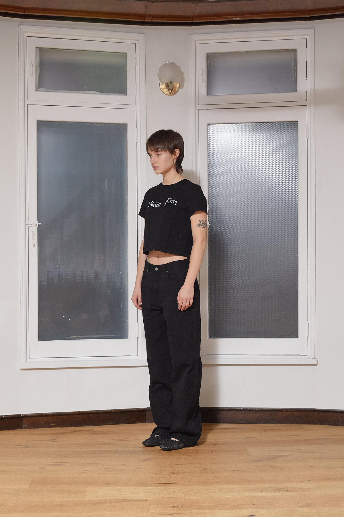 Matin Kim - Unbalance Typo Logo Crop Top (Black) product image 6 | TRAB K-Fashion Australia