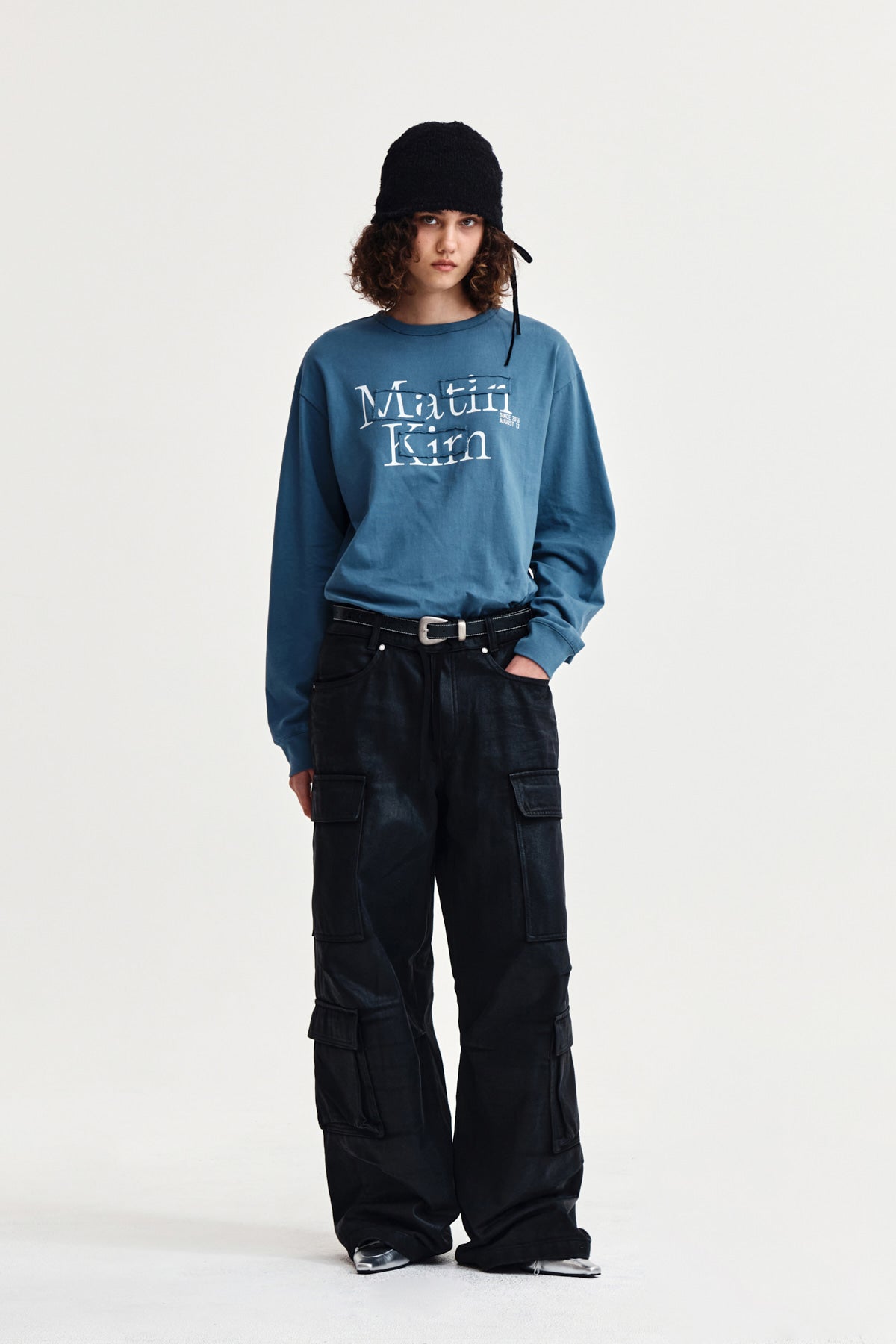 Matin Kim - Patch Graphic Long Sleeve Top (Smoke Blue) product image 9 | TRAB K-Fashion Australia