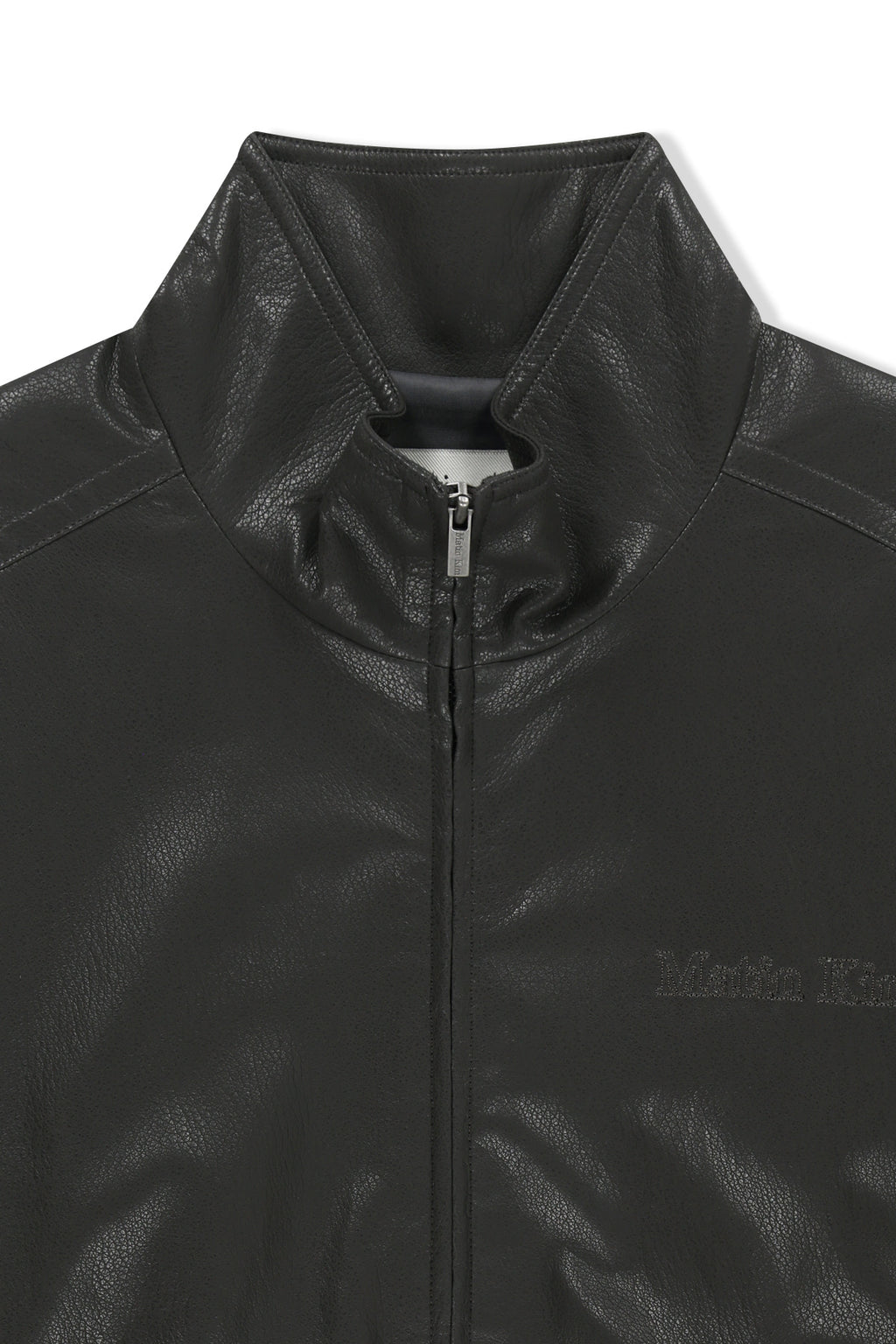 Matin Kim - Small Logo Faux Leather High Neck Jumper (Dark Brown) product image 4 | TRAB K-Fashion Australia