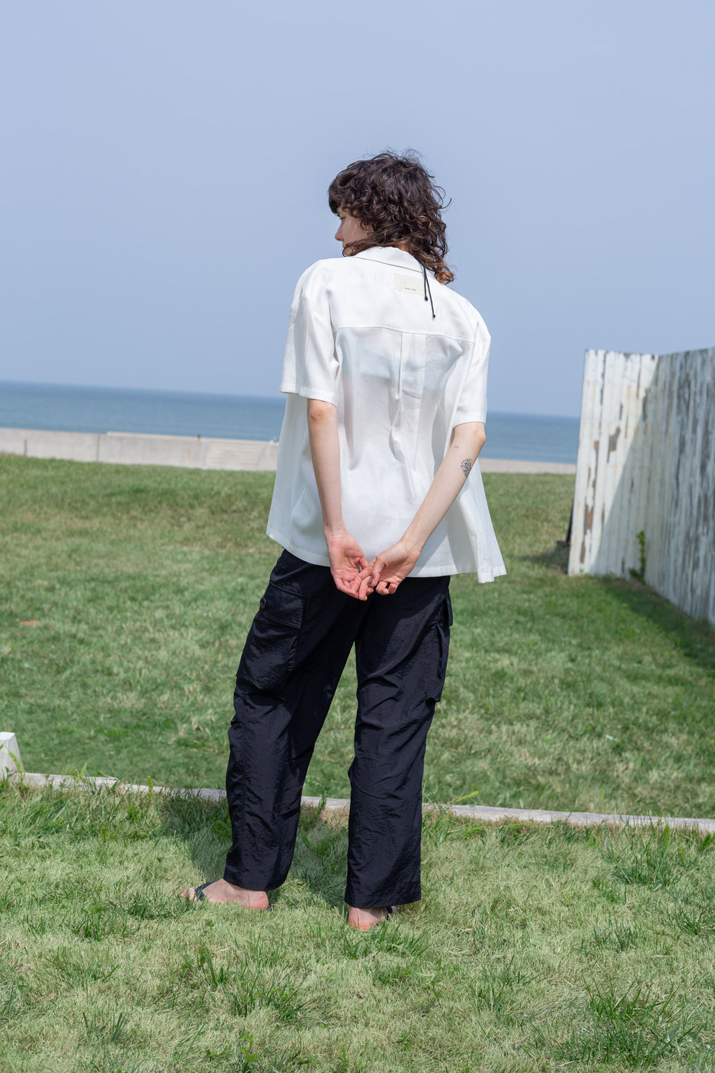 Matin Kim - Unbalance Collar Half Shirt (Ivory) product image 8 | TRAB K-Fashion Australia