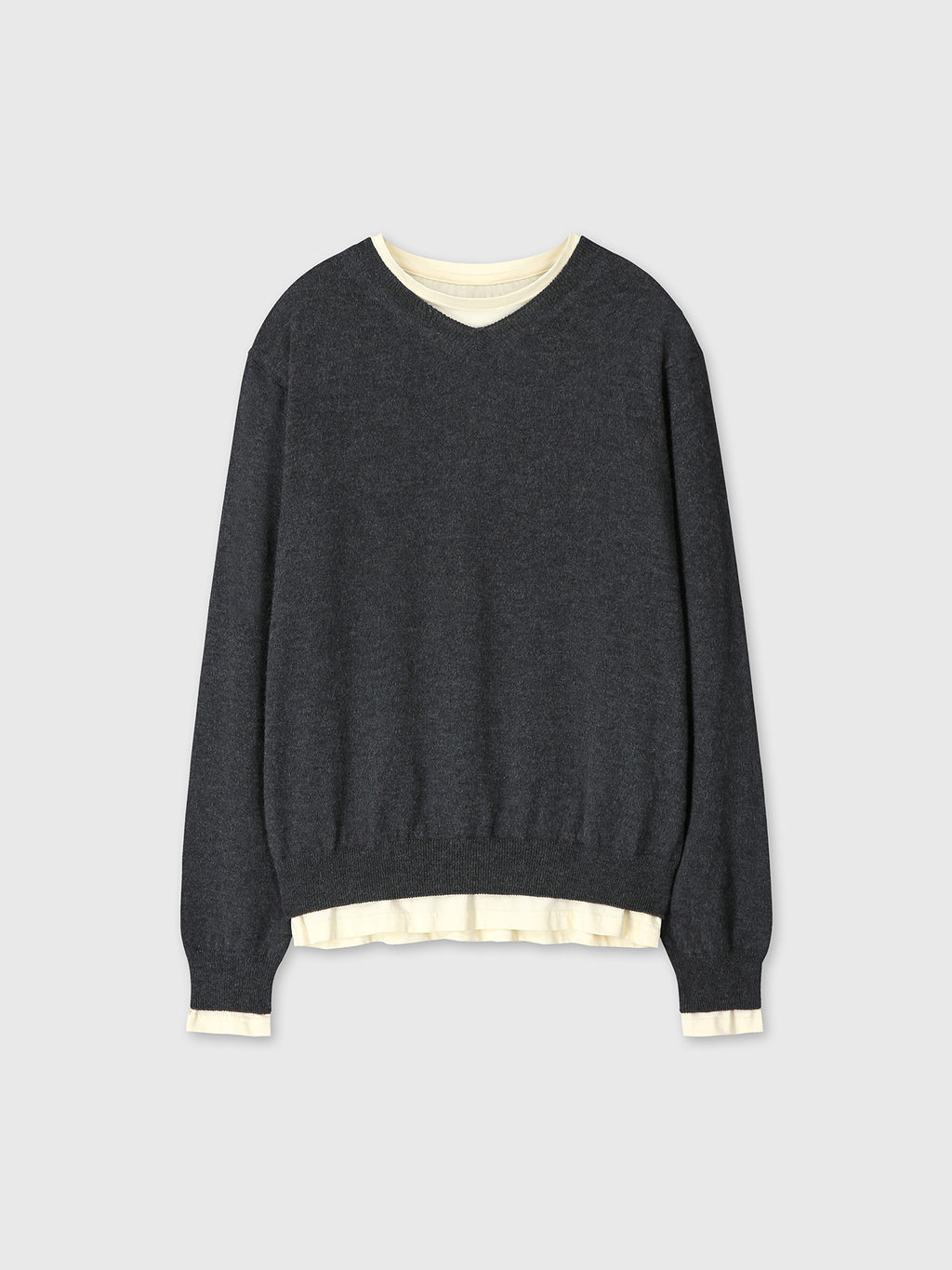 Tonywack - Superfine Wool Layered V-Neck Knit Sweater (Charcoal/Light Yellow) product image 8 | TRAB K-Fashion Australia