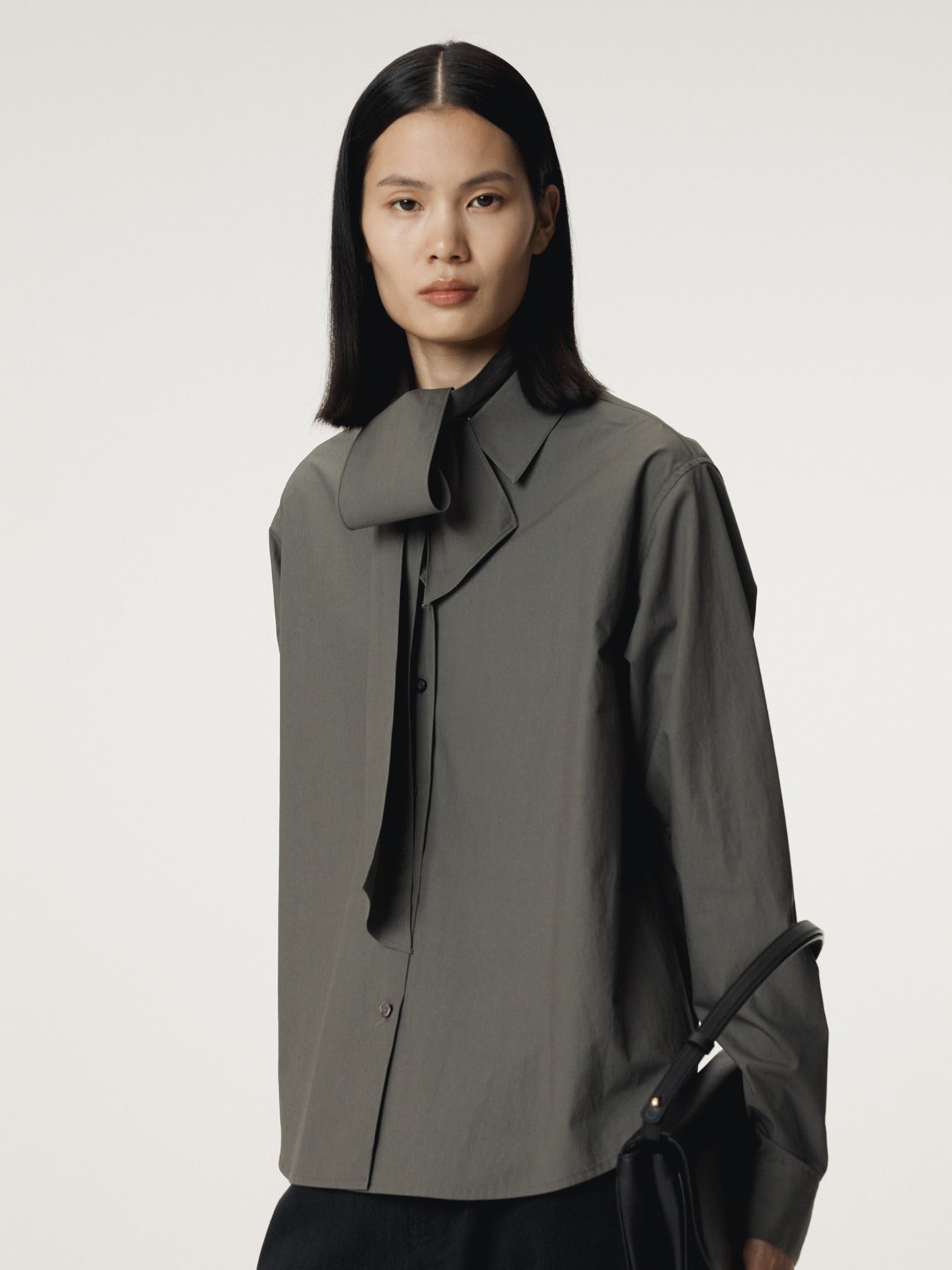 Recto - Powdery Cotton Scarf Shirt (Khakish Grey) product image 1 | TRAB K-Fashion Australia