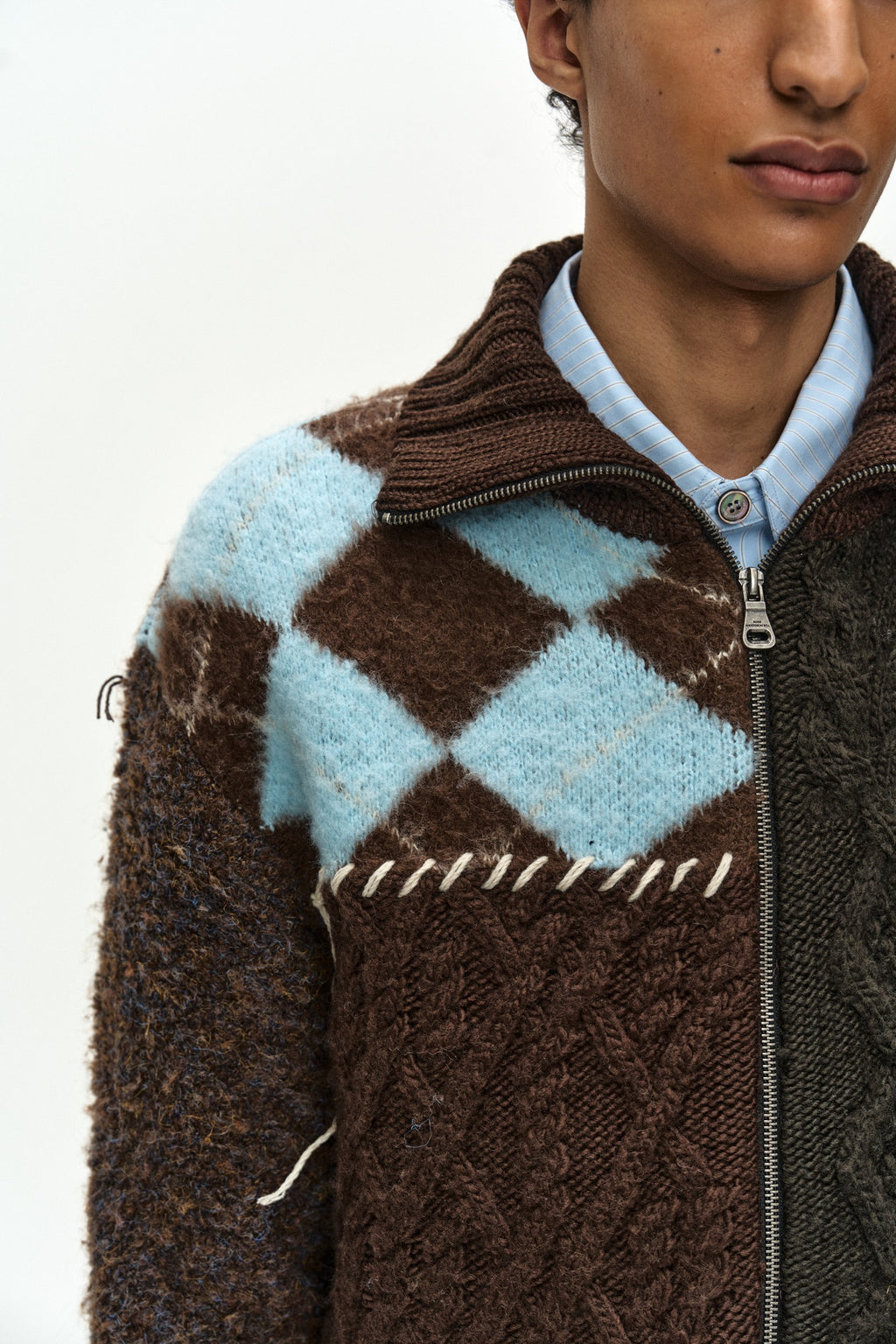 Andersson Bell - Patchwork Zip-Up Sweater (Brown/Khaki) product image 7 | TRAB K-Fashion Australia