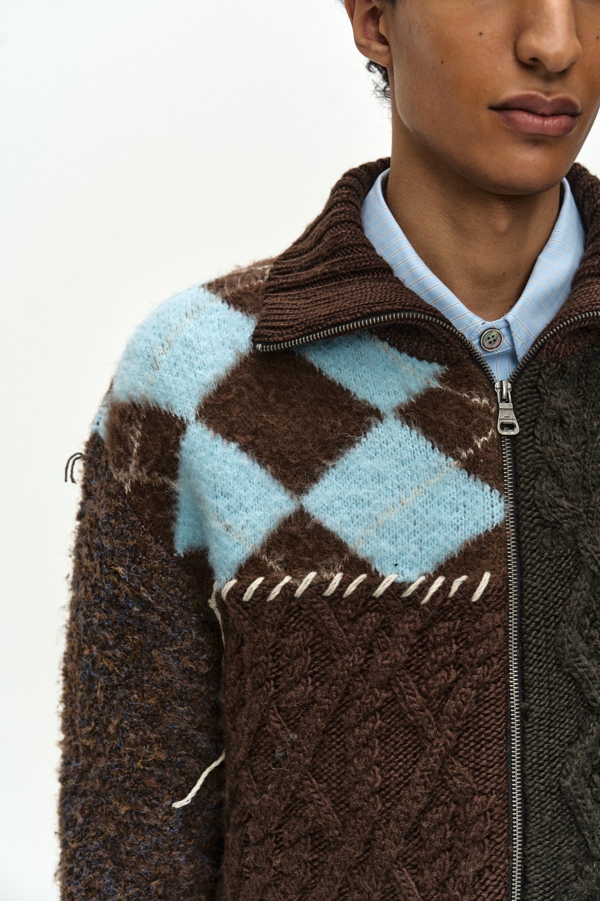 Andersson Bell - Patchwork Zip-Up Sweater (Brown/Khaki) product image 7 | TRAB K-Fashion Australia