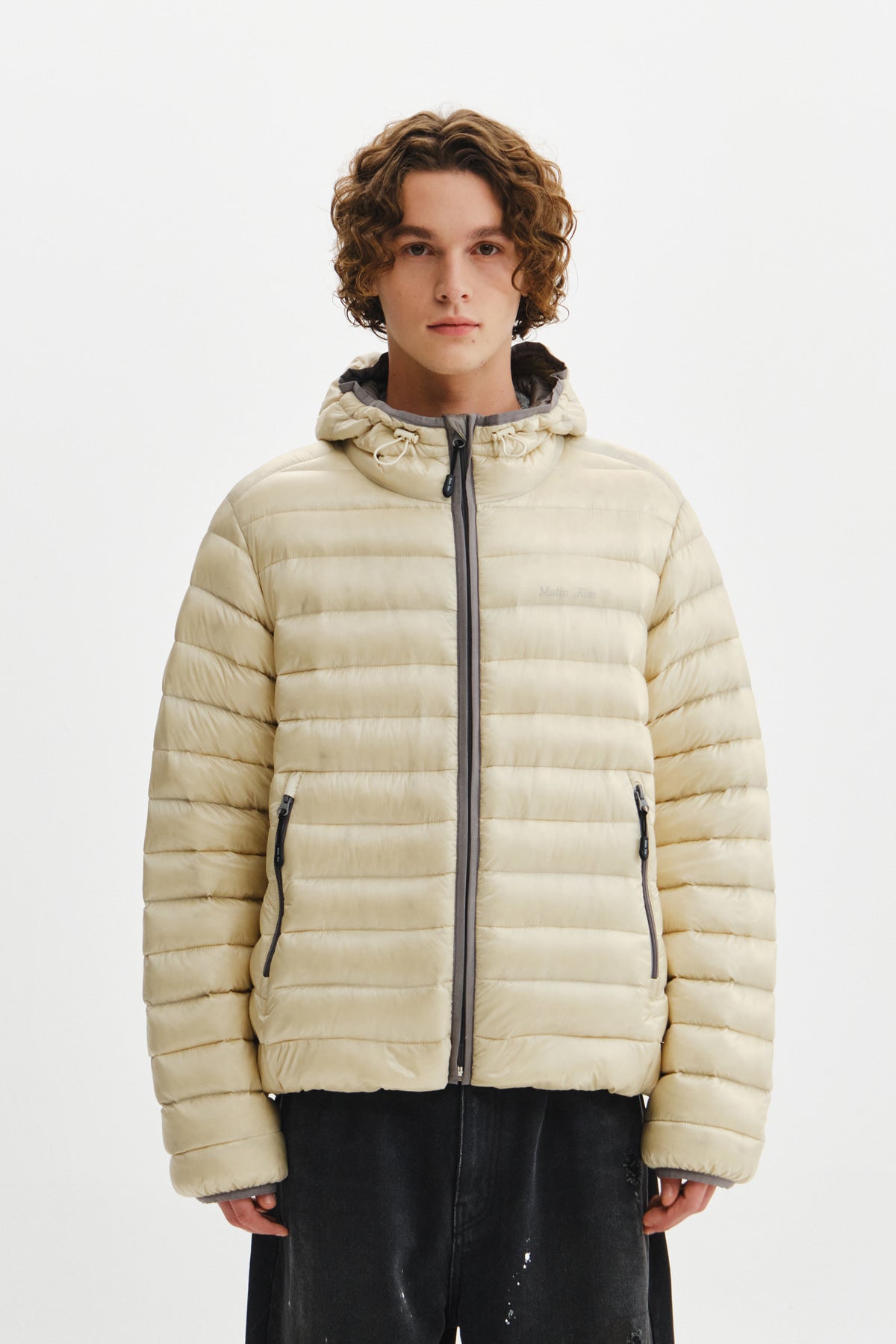 Matin Kim - Contrast Trim Light Down Hoody Jumper (Light Beige) product image 9 | TRAB K-Fashion Australia