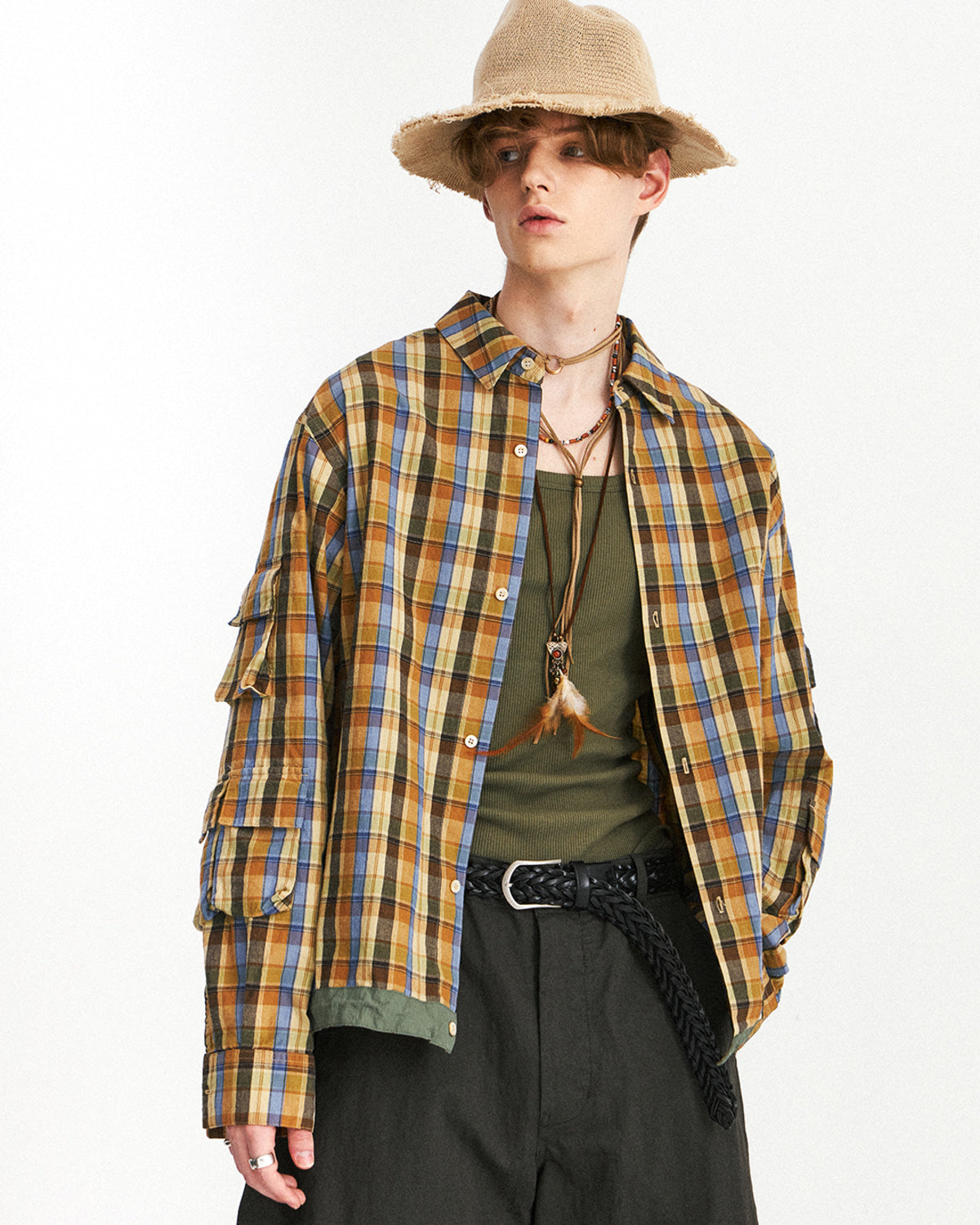 Eastlogue - Magazine Pouch Shirts (Multi Brown Check) product image 3 | TRAB K-Fashion Australia