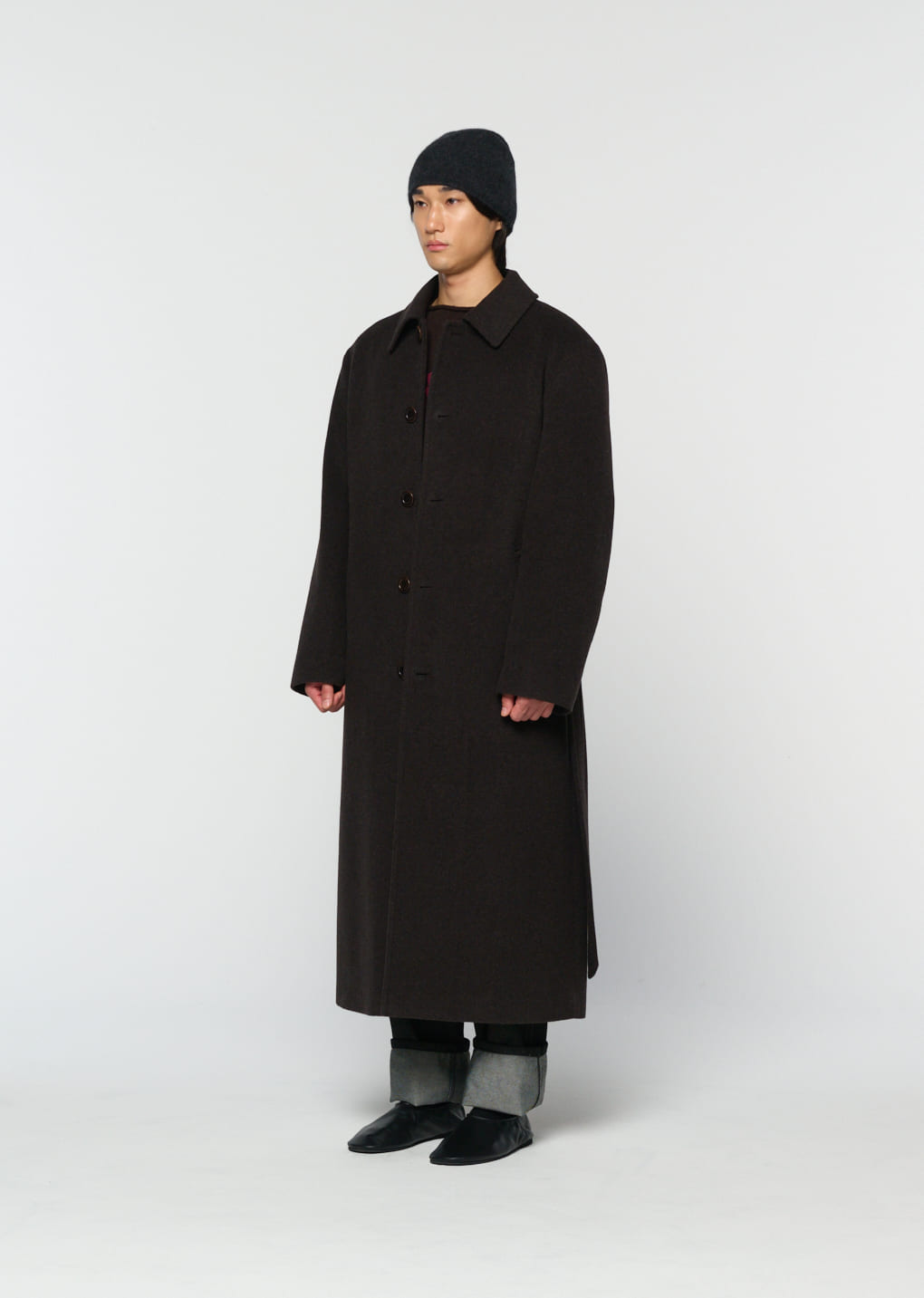 Amomento - men's single breasted long coat (Dark Brown) product image 3 | TRAB K-Fashion Australia