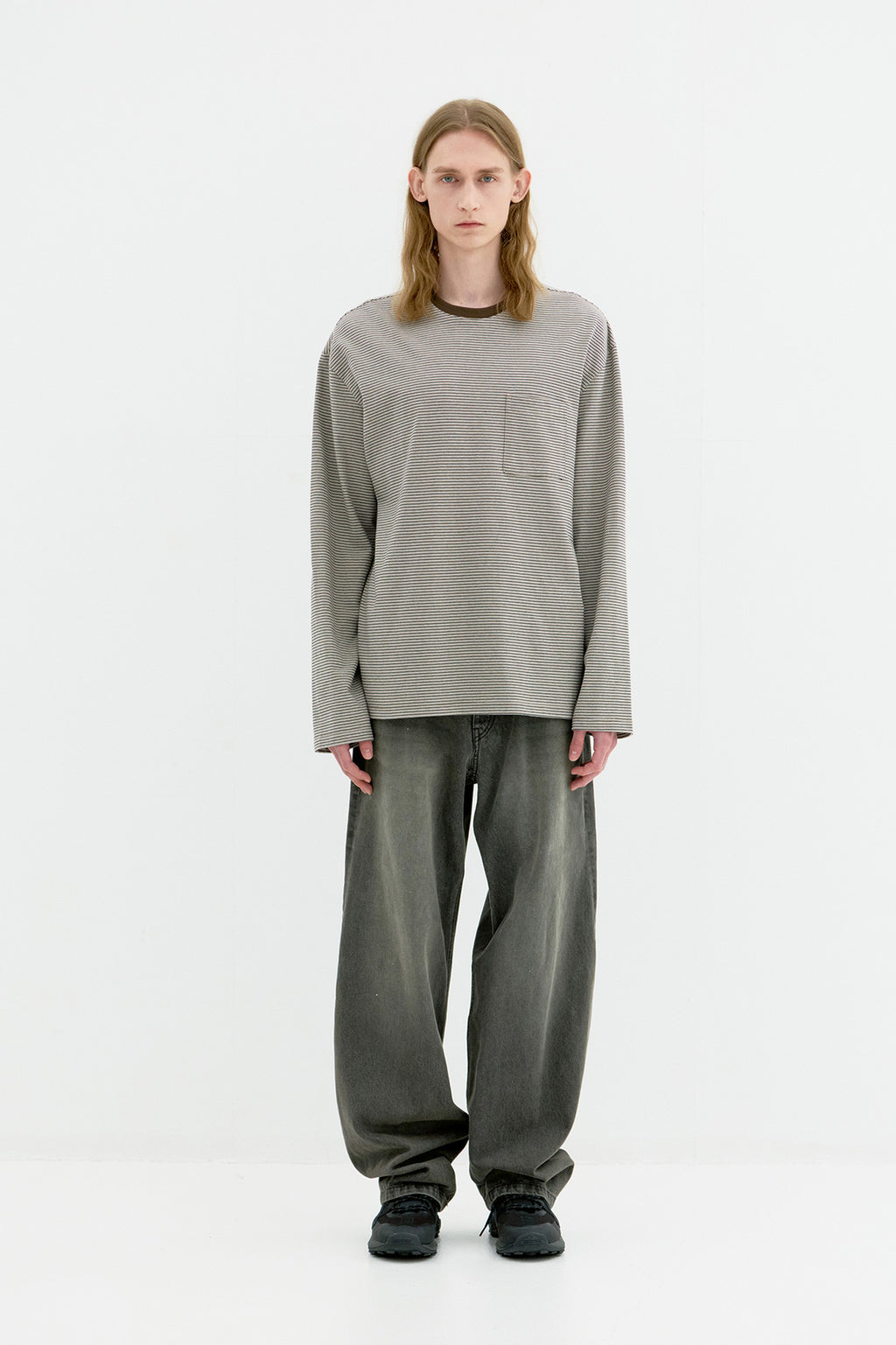 Coor - Multi Pin Stripe Pocket T-Shirt (Beige) product image 2 | TRAB K-Fashion Australia