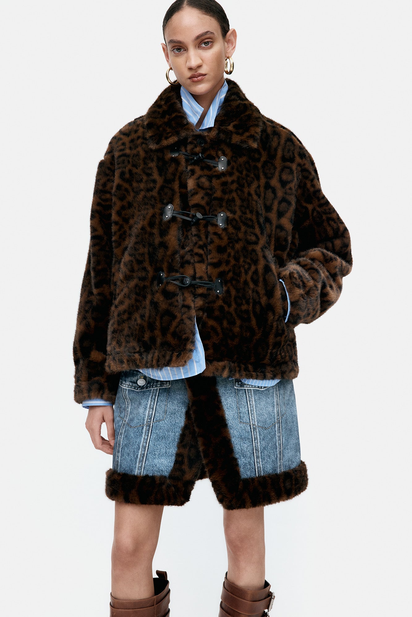 Andersson Bell - Fur-Edged Denim Print Skirt (Blue) product image 3 | TRAB K-Fashion Australia