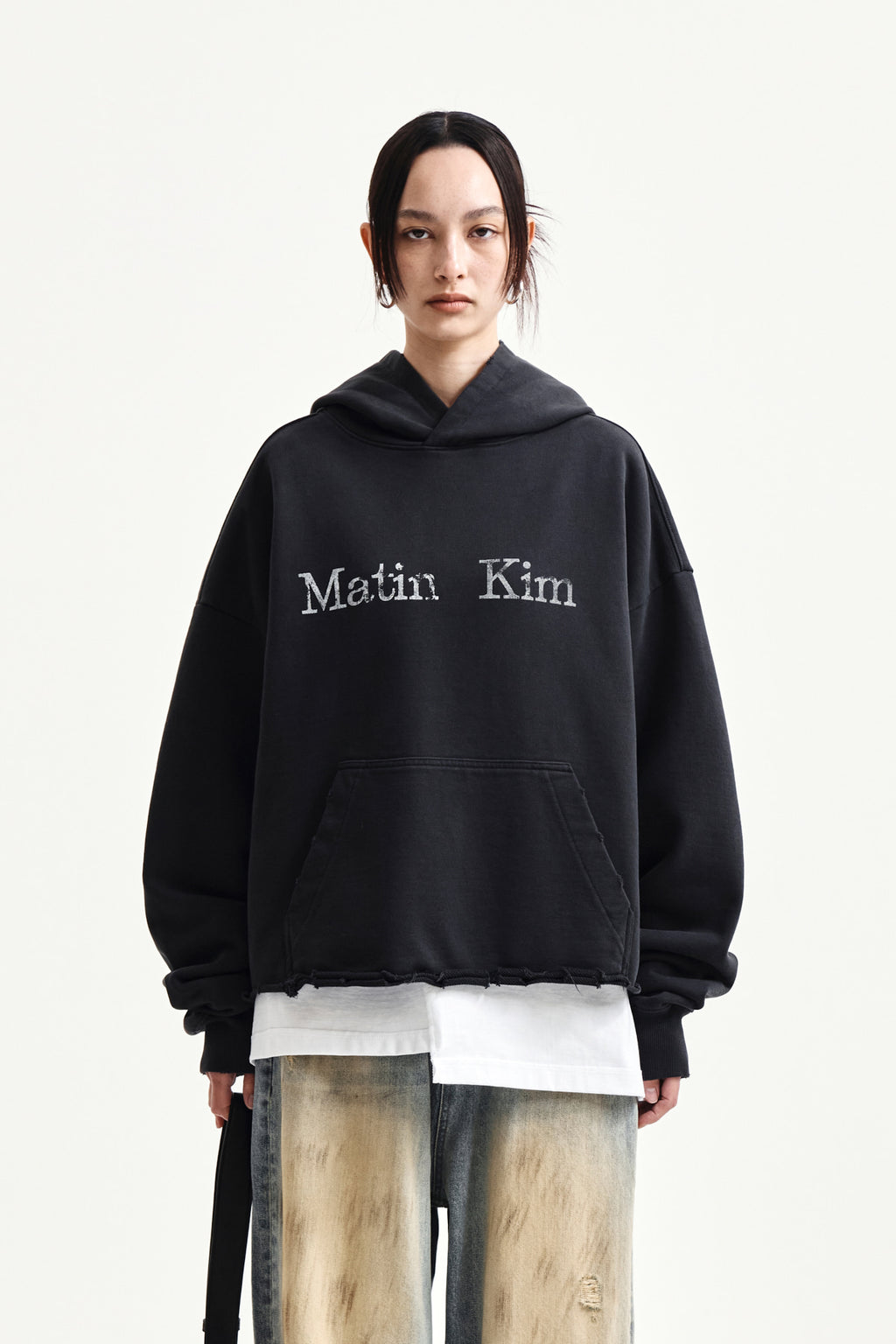Matin Kim - Raw Edge Hem Sweat Hoody (Charcoal) product image 5 | TRAB K-Fashion Australia