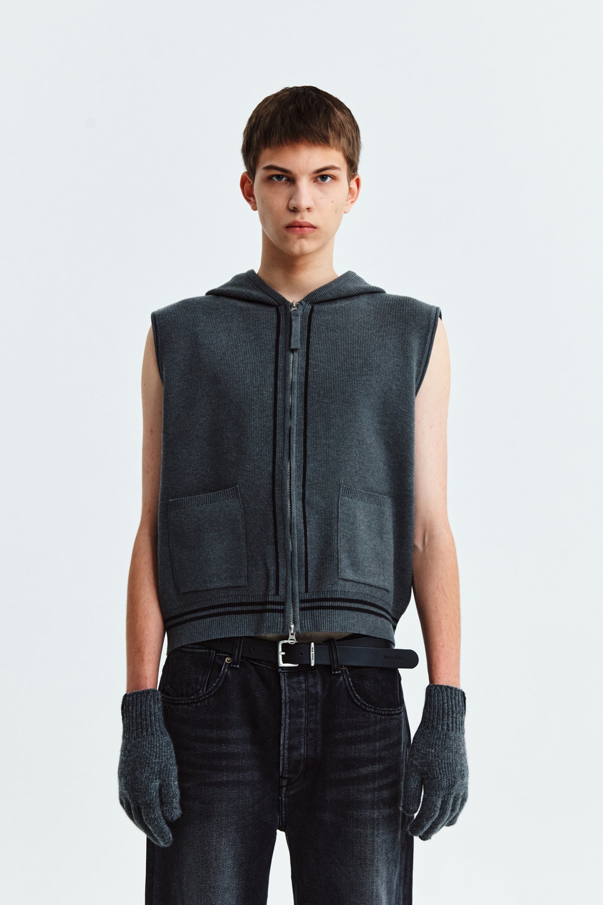Matin Kim - Hoody Logo Knit Vest (Charcoal) product image 5 | TRAB K-Fashion Australia