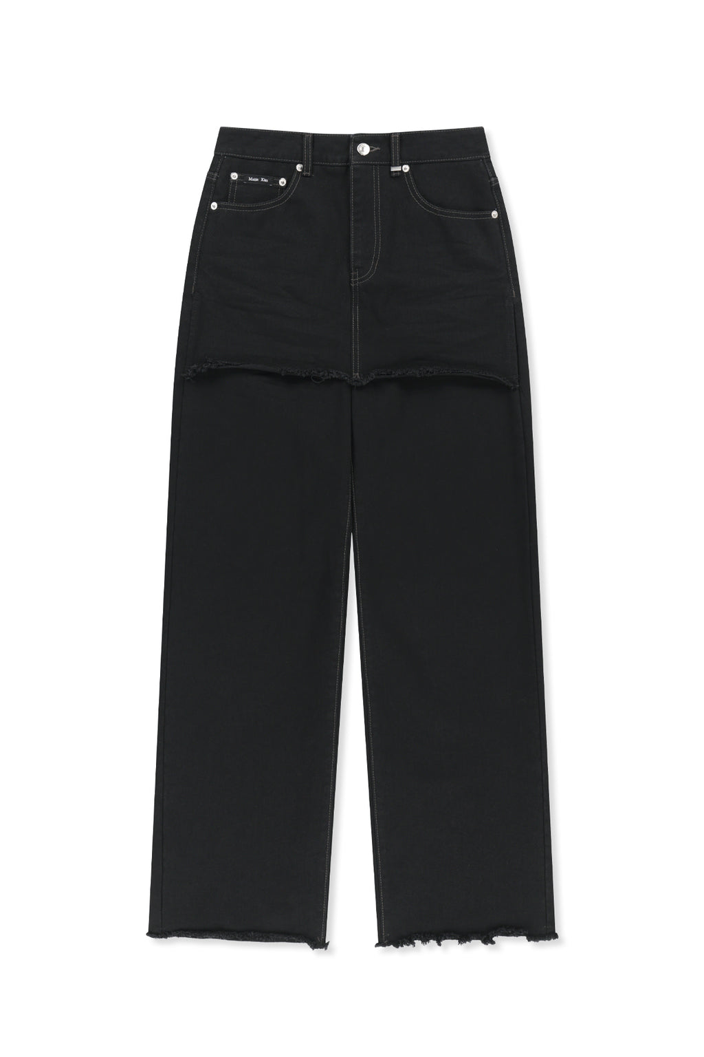 Matin Kim - Skirt Overlay Denim Pants (Black) product image 12 | TRAB K-Fashion Australia