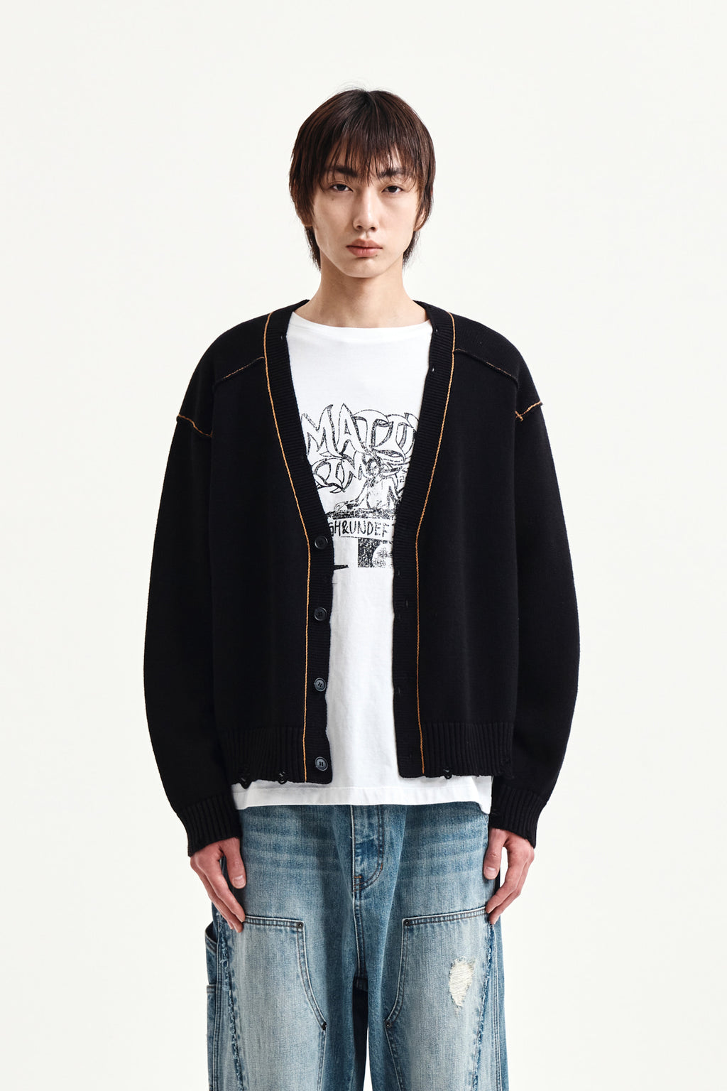 Matin Kim - Back Logo Line Point Knit Cardigan (Black) product image 11 | TRAB K-Fashion Australia