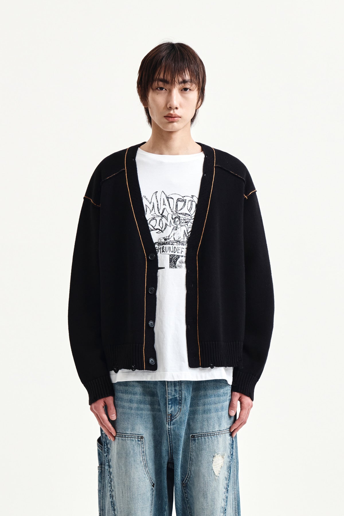 Matin Kim - Back Logo Line Point Knit Cardigan (Black) product image 11 | TRAB K-Fashion Australia