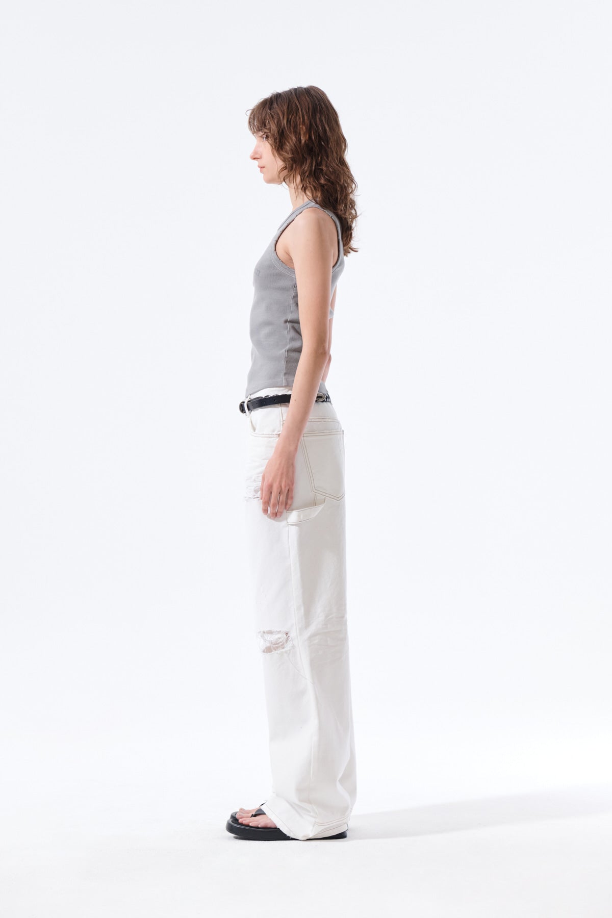 Matin Kim - Distressed Sleeveless Logo Top (Light Grey) product image 6 | TRAB K-Fashion Australia