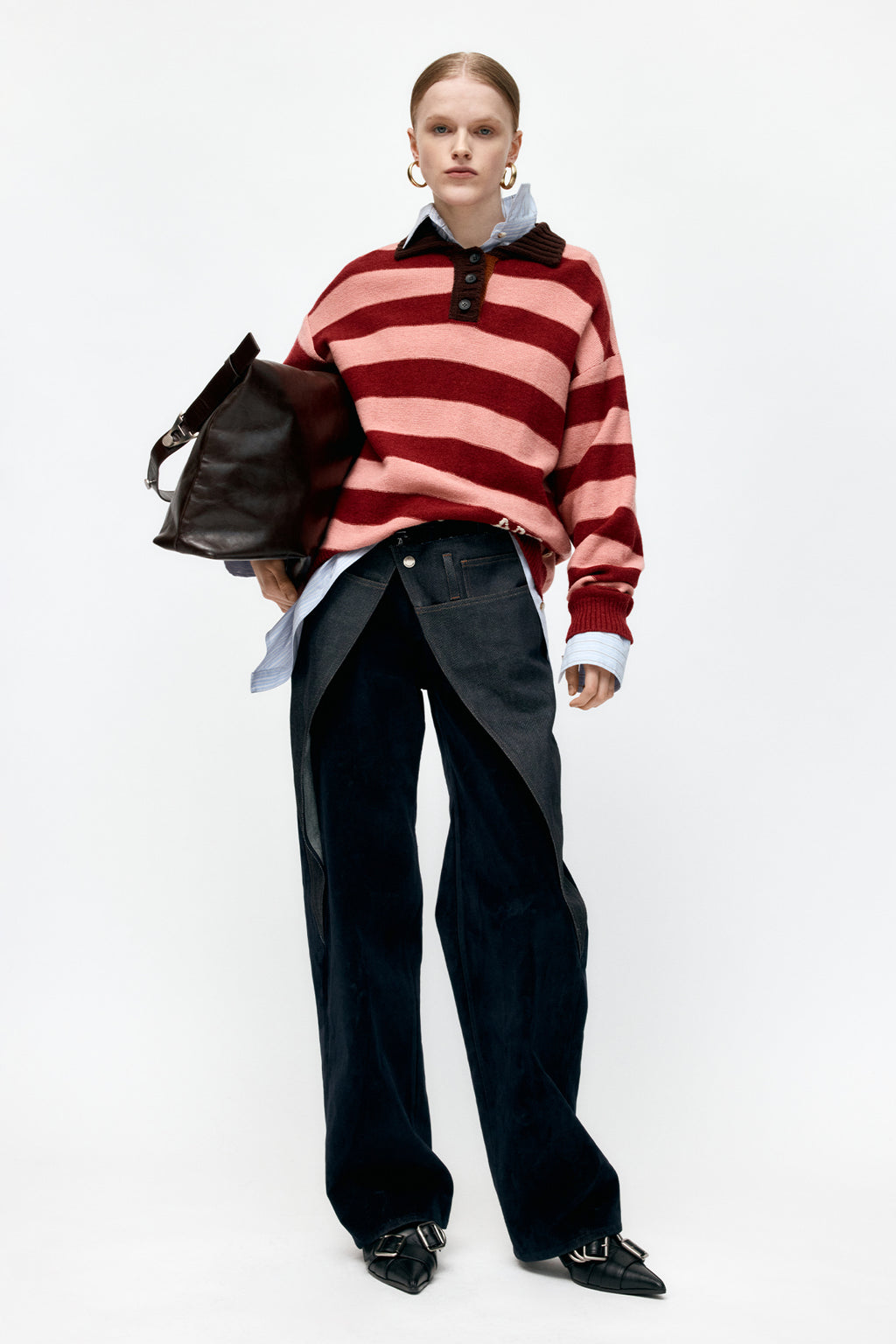 Andersson Bell - Loose-Fit Stripe Collar Sweater (Pink/Red Wine) product image 2 | TRAB K-Fashion Australia