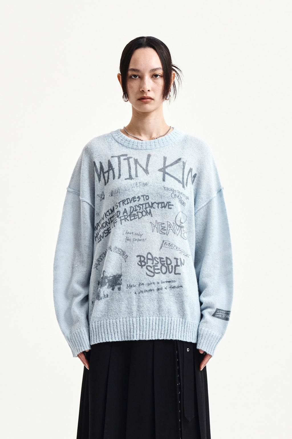 Matin Kim - Graffiti Artwork Knit Pullover (Light Blue) product image 10 | TRAB K-Fashion Australia