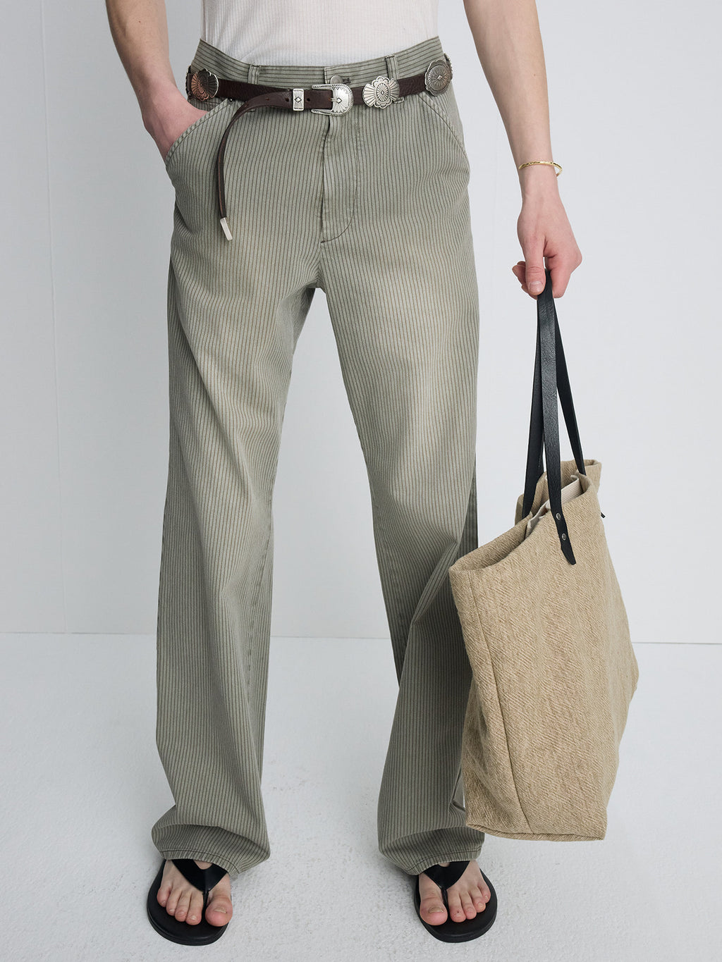 Tonywack - Garment Dyed Stripe Cotton Flare Pants (Stone Grey) product image 5 | TRAB K-Fashion Australia