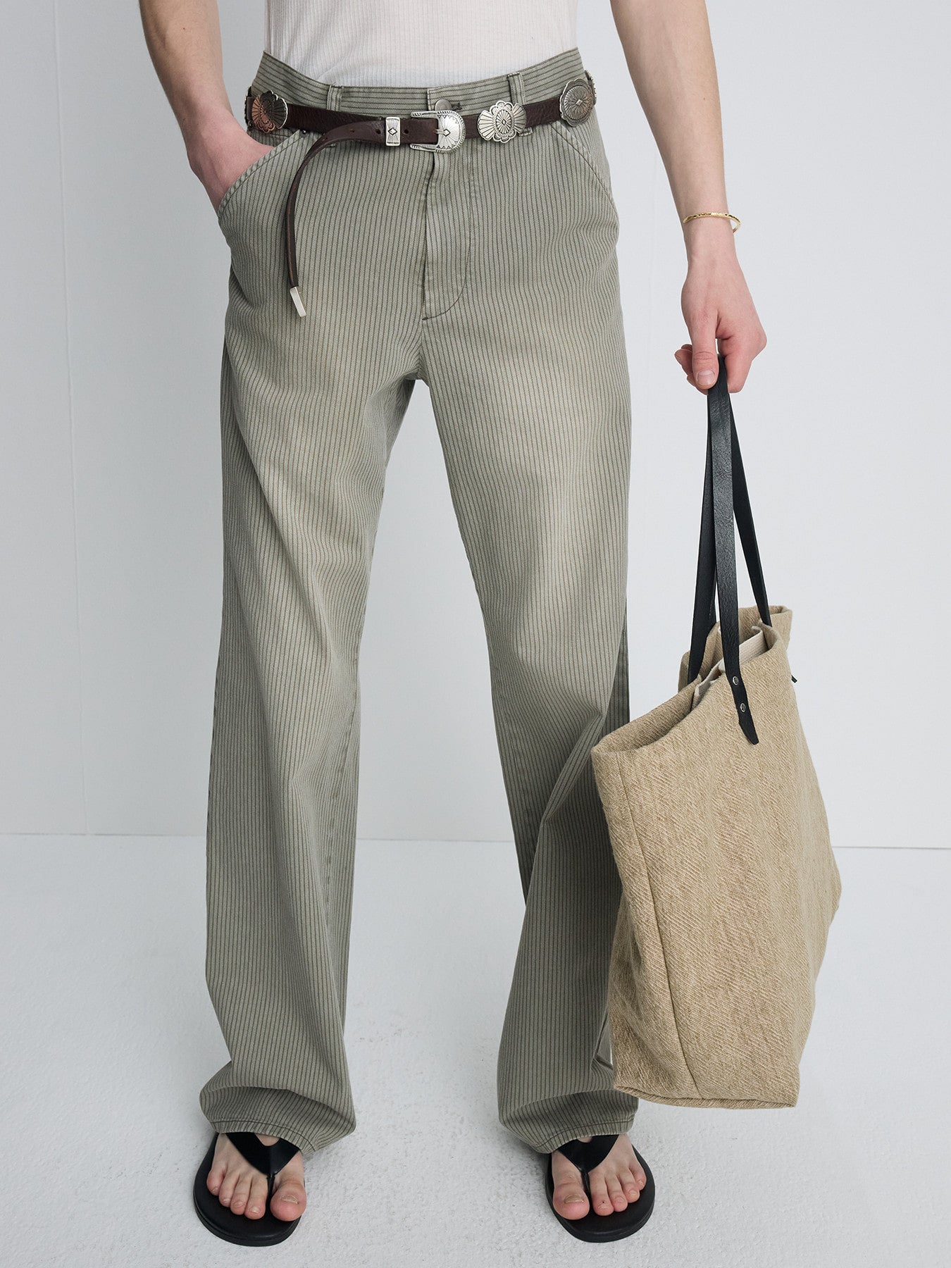 Tonywack - Garment Dyed Stripe Cotton Flare Pants (Stone Grey) product image 5 | TRAB K-Fashion Australia