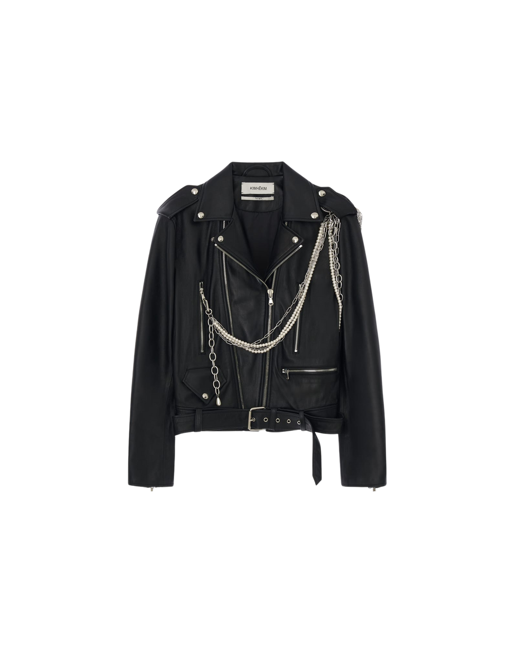 Kimhe Kim - Detachable Pearl Chain Leather Jacket (Black) product image 6 | TRAB K-Fashion Australia