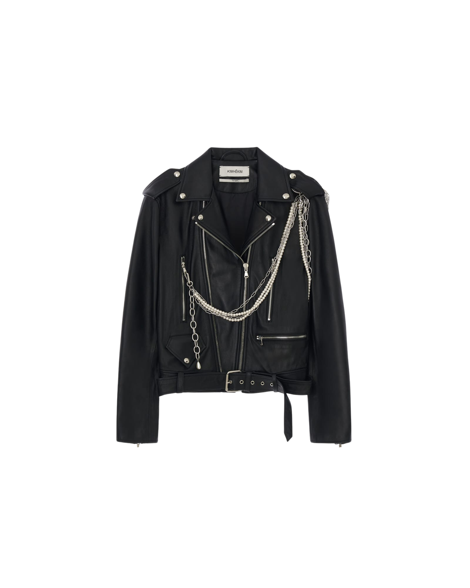 Kimhe Kim - Detachable Pearl Chain Leather Jacket (Black) product image 6 | TRAB K-Fashion Australia