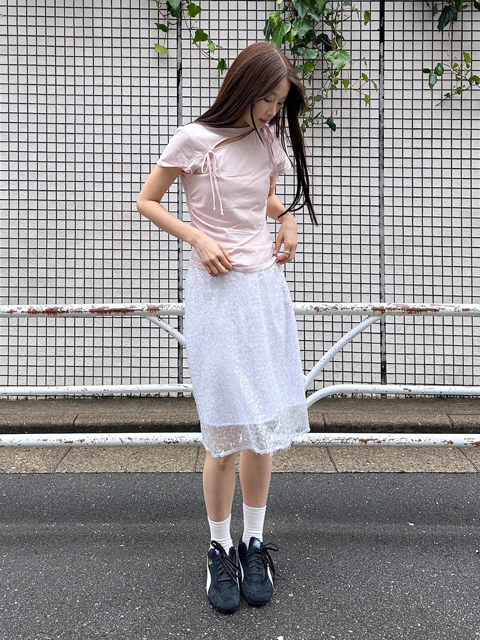 Margarin Fingers - Sequined Layered Skirt (White) product image 1 | TRAB K-Fashion Australia
