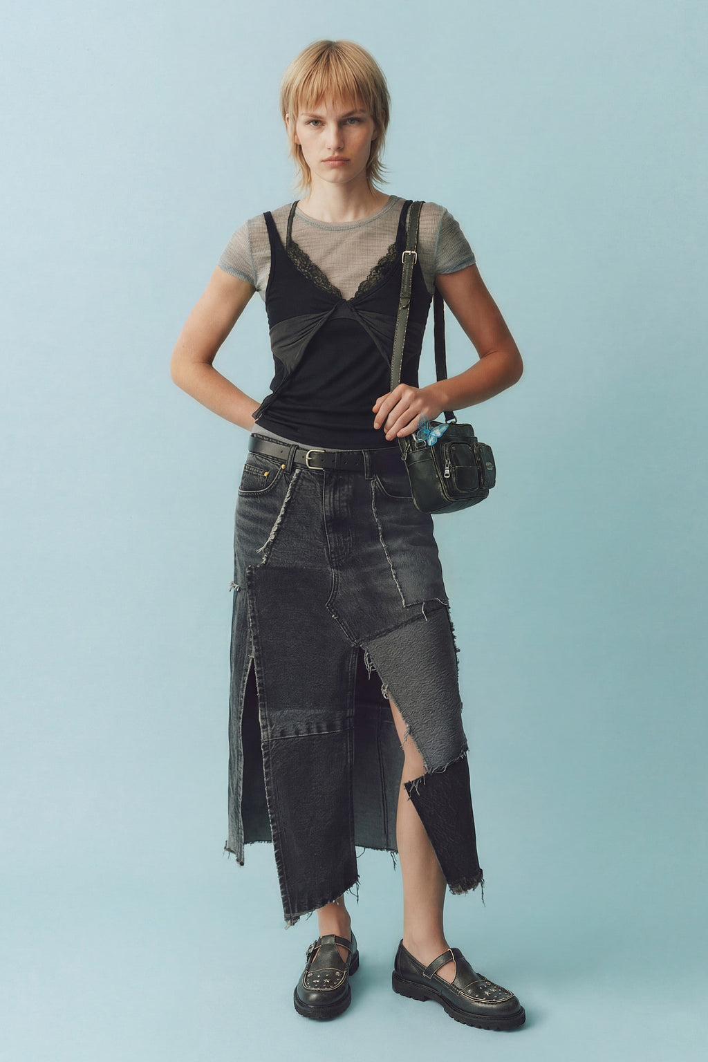 Andersson Bell - [Pre-Order – Ships June 8] Upside-Down Layered T-Shirt (Grey/Black) product image 2 | TRAB K-Fashion Australia