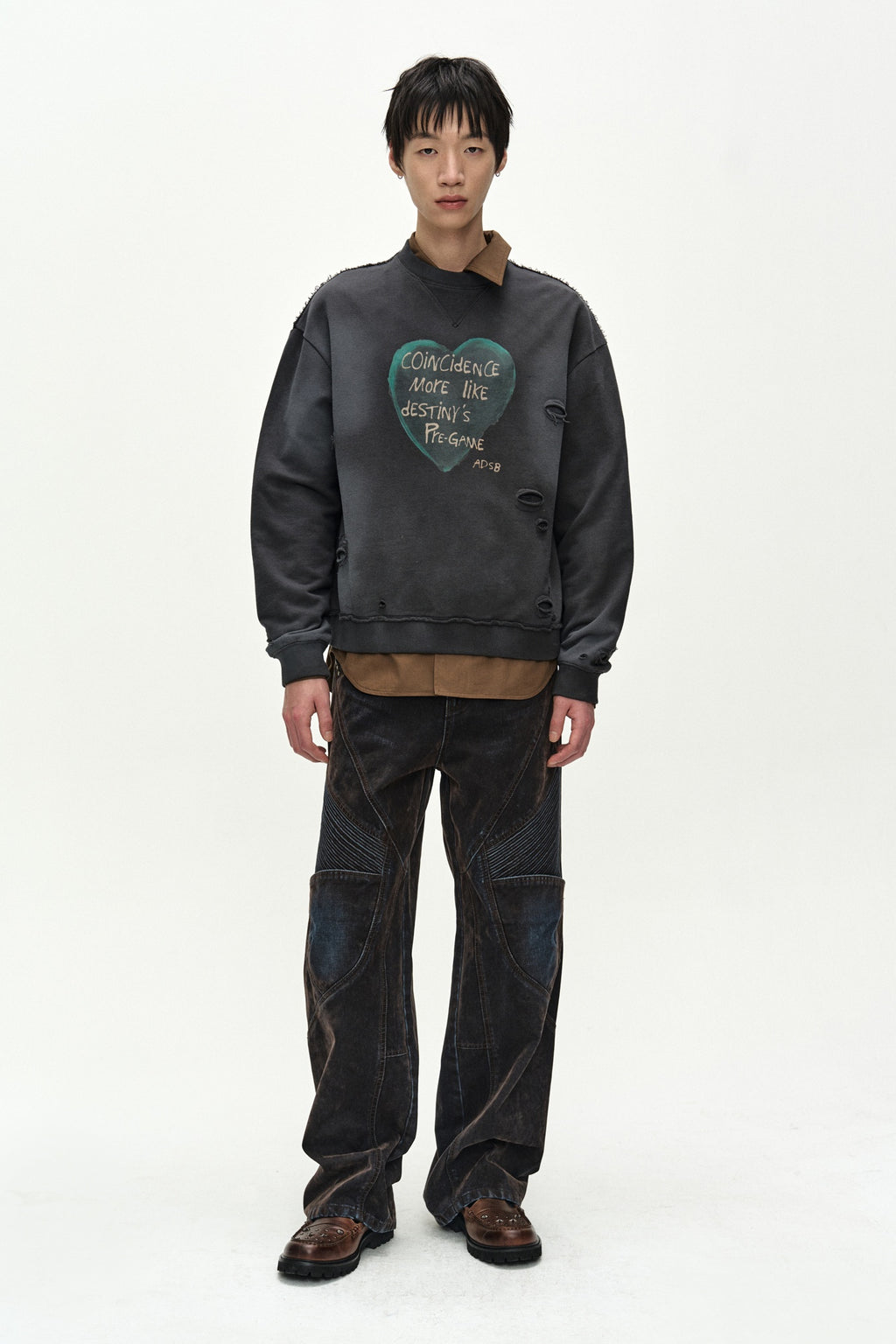 Andersson Bell - (essential) Unisex Spray Washed Heart Message Sweatshirt (charcoal) (Charcoal) product image 3 | TRAB K-Fashion Australia