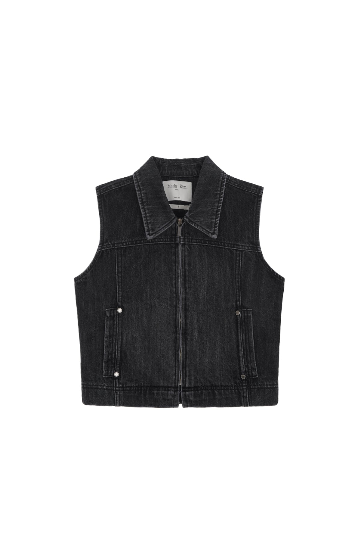 Matin Kim - Slim Zip Up Denim Vest (Black) product image 1 | TRAB K-Fashion Australia