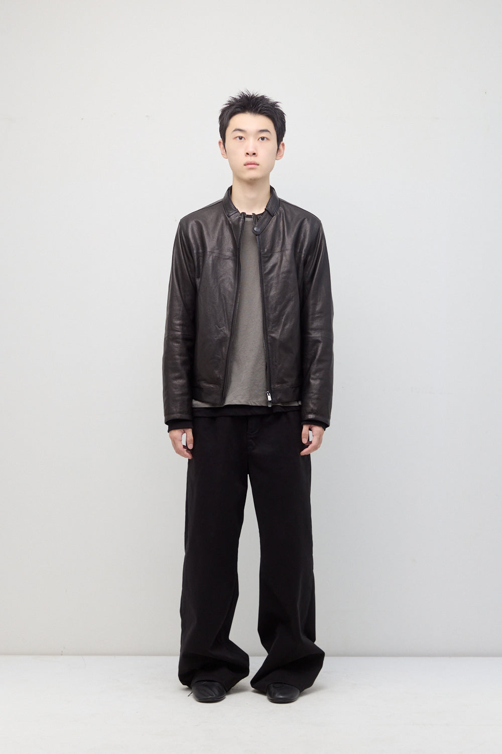 Hatchingroom - Stand Collar Leather Jacket Lamb Skin (Black) product image 3 | TRAB K-Fashion Australia