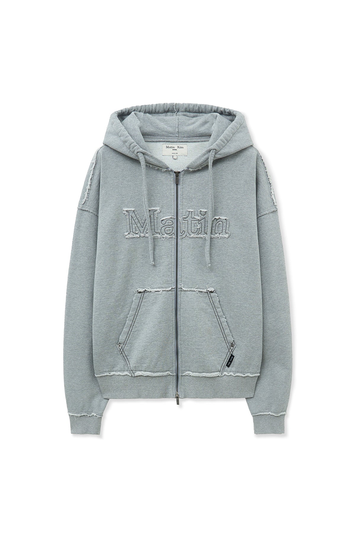 Matin Kim - Raw Cut Applique Hoody Zip Up (Grey) product image 15 | TRAB K-Fashion Australia