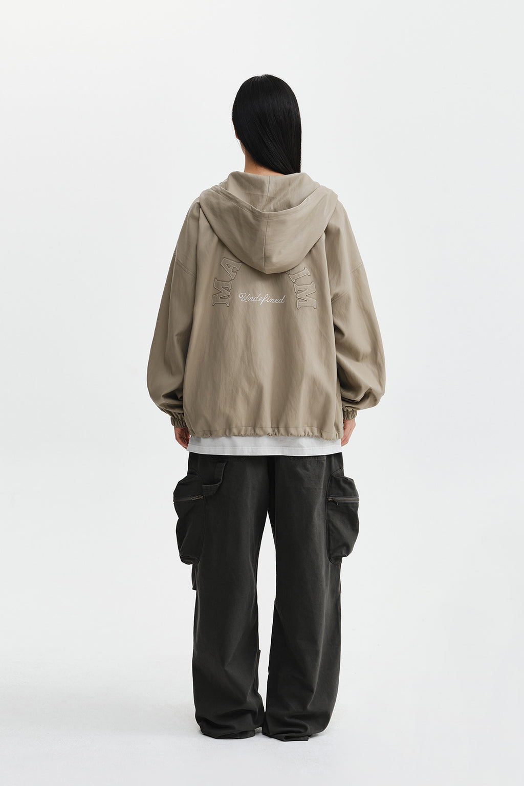 Matin Kim - Faux Leather Applique Logo Hoody Jumper (Beige) product image 8 | TRAB K-Fashion Australia