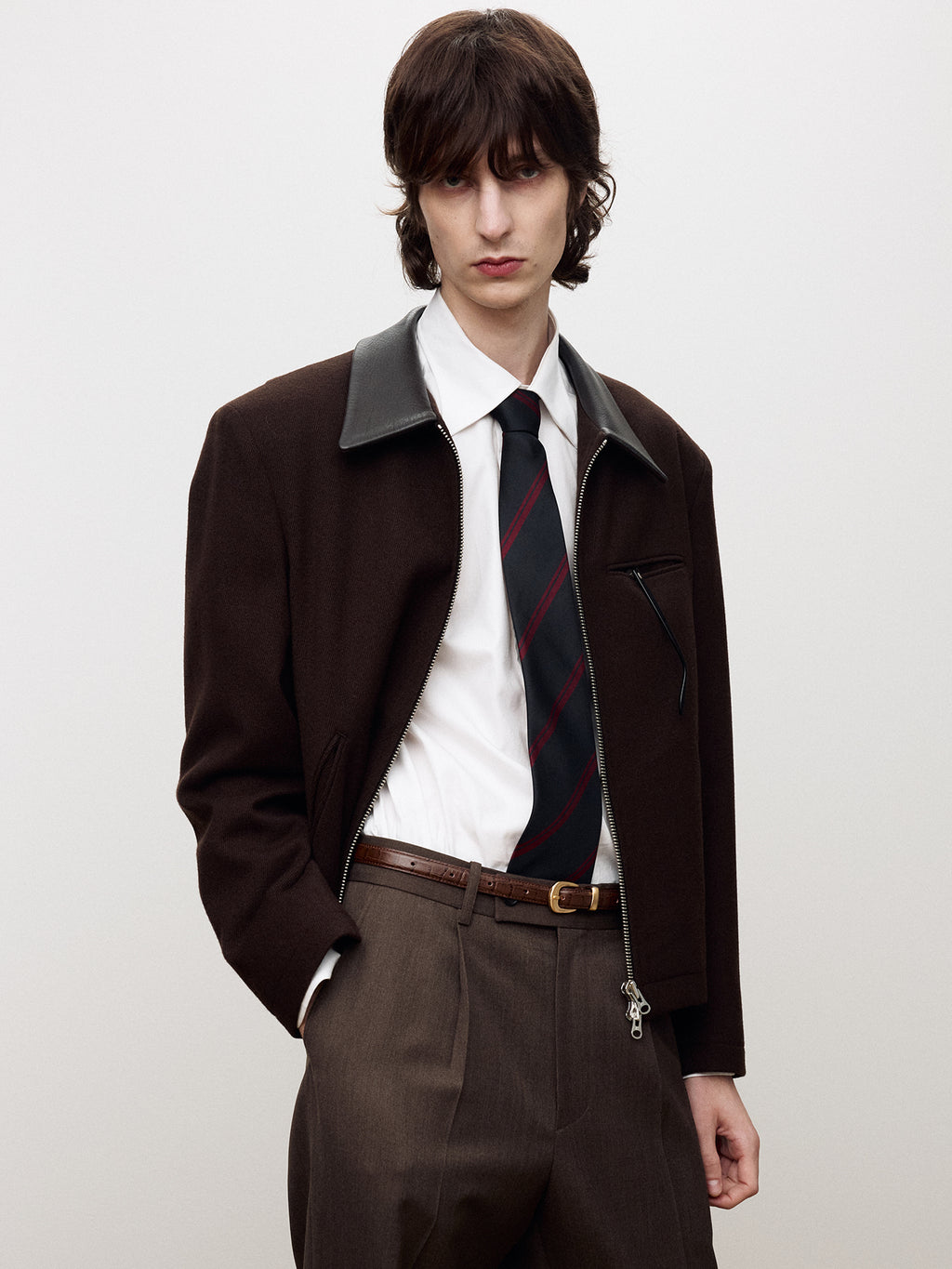Tonywack - Leather Trim Wool Blouson (Dark Brown) product image 1 | TRAB K-Fashion Australia