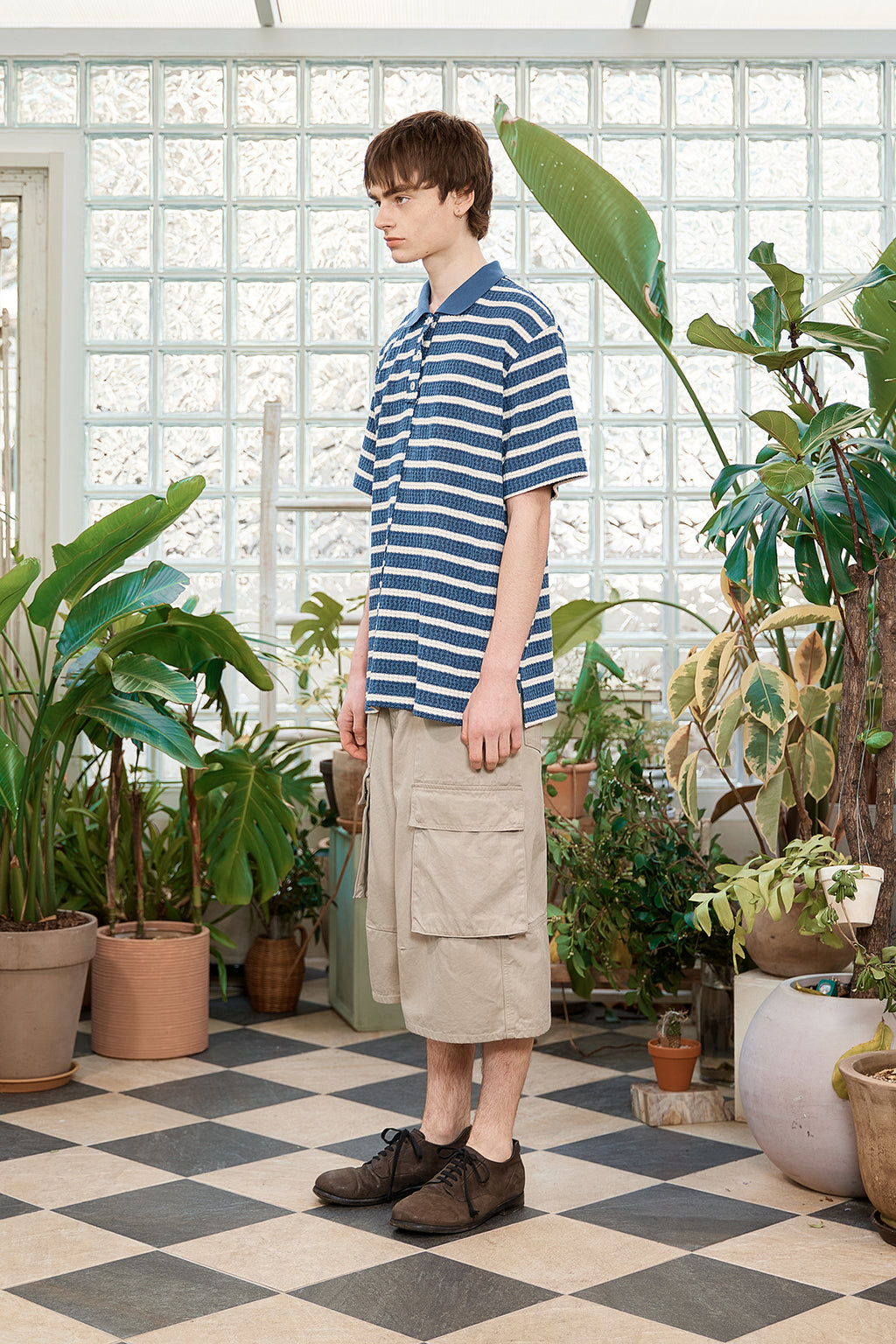 Matin Kim - Cut Line Stripe Pique Top (Smoke Blue) product image 7 | TRAB K-Fashion Australia