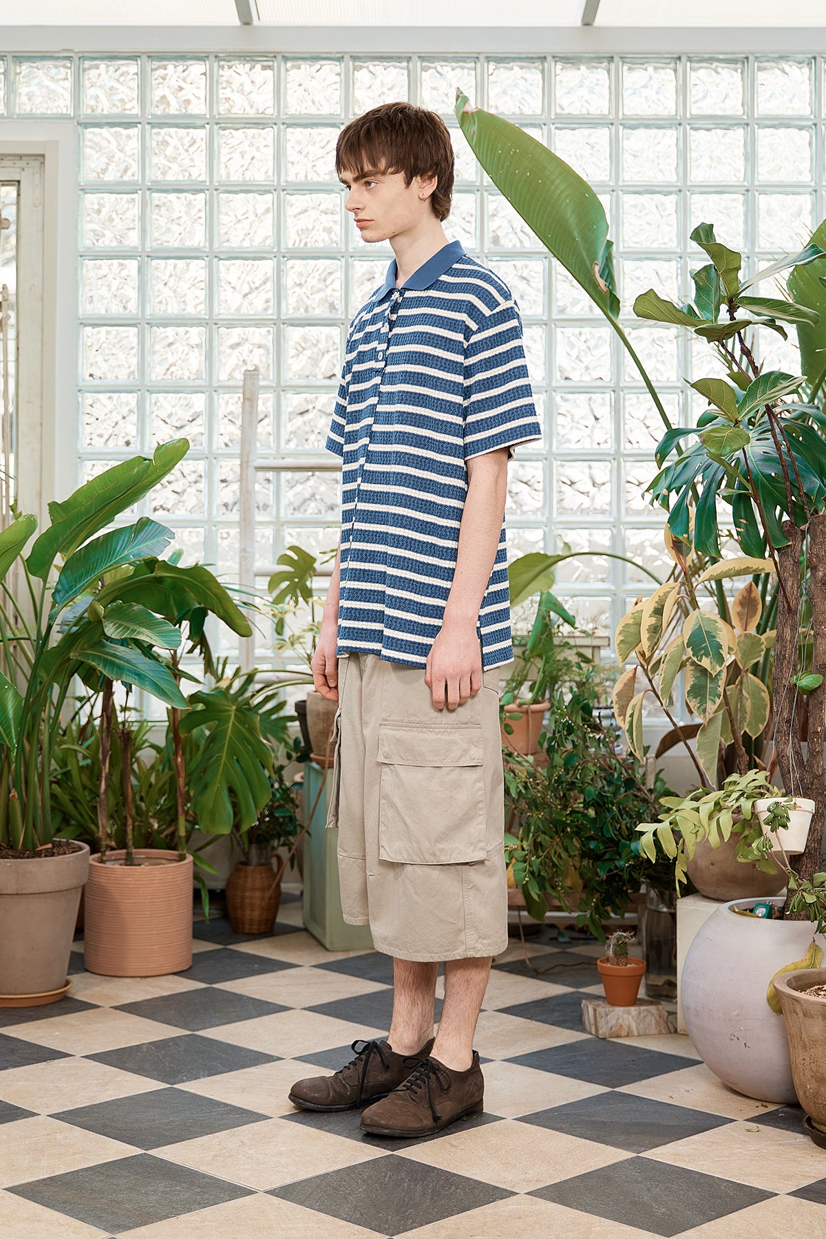 Matin Kim - Cut Line Stripe Pique Top (Smoke Blue) product image 7 | TRAB K-Fashion Australia