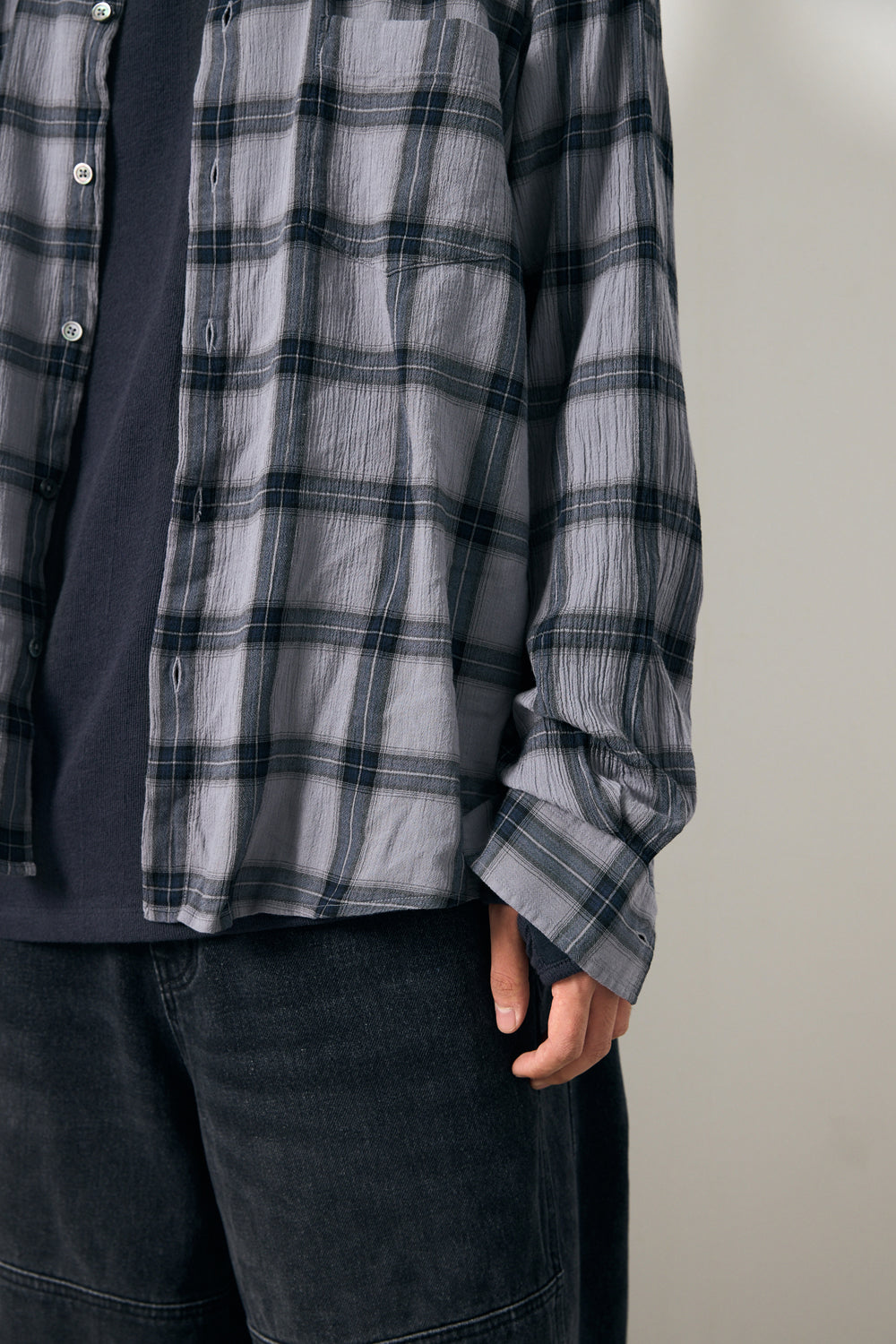 Hatchingroom - Classic Shirt Over Dyed Check (Blue Grey) product image 10 | TRAB K-Fashion Australia