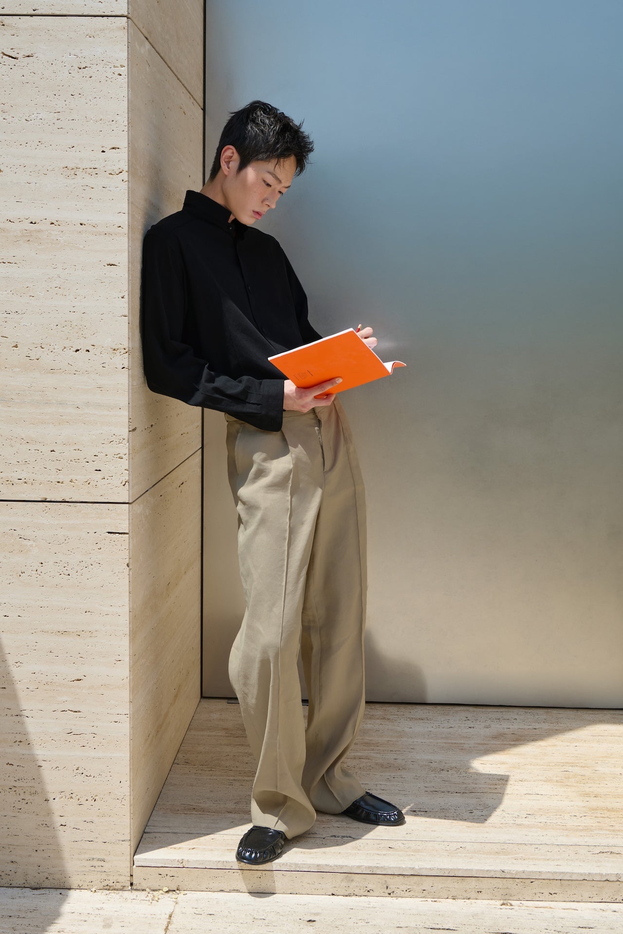 STU - Stand Collar Crease Shirt (Black) product image 15 | TRAB K-Fashion Australia