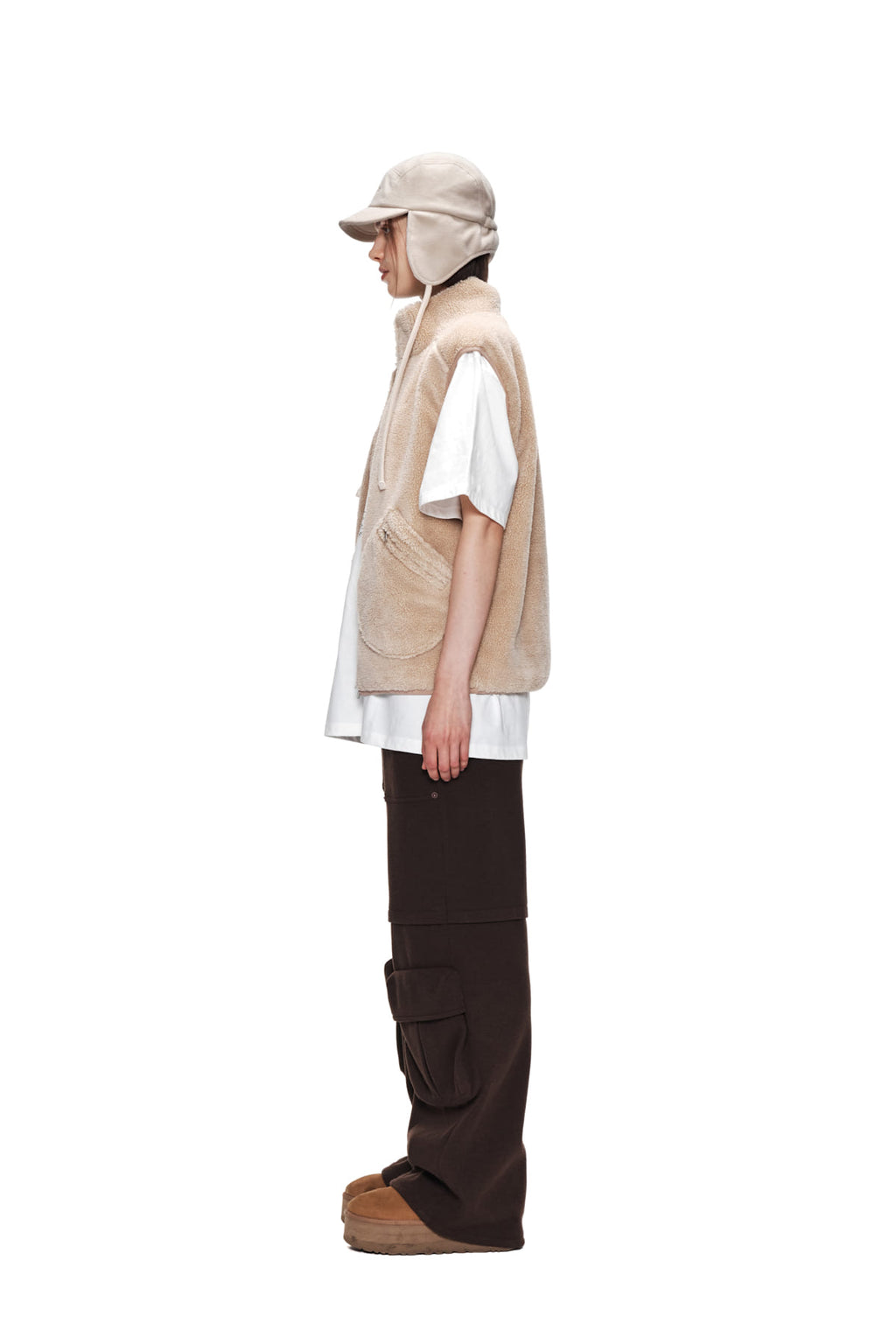 Matin Kim - Round Pocket Fleece Vest (Beige) product image 6 | TRAB K-Fashion Australia