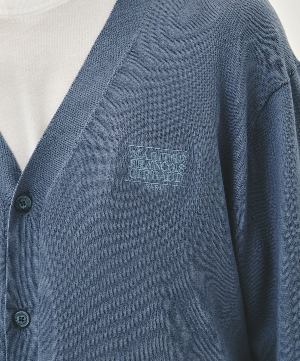 Marithe & Francois Girbaud - Small Classic Logo V-neck Knit Cardigan (Vintage Blue) product image 4 | TRAB K-Fashion Australia