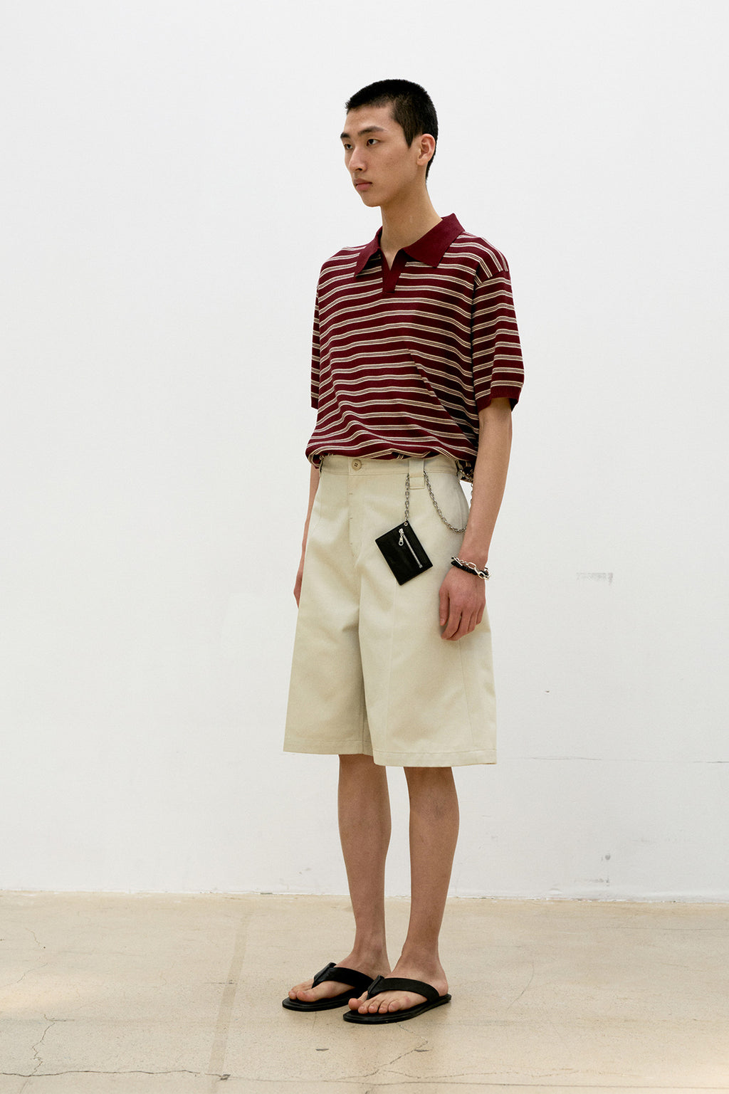 Coor - Open-Collar Stripe Sweater (Burgundy) product image 3 | TRAB K-Fashion Australia