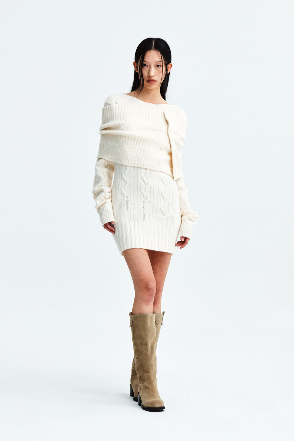 Matin Kim - Damage Point Cable Knit Dress (Ivory) product image 8 | TRAB K-Fashion Australia