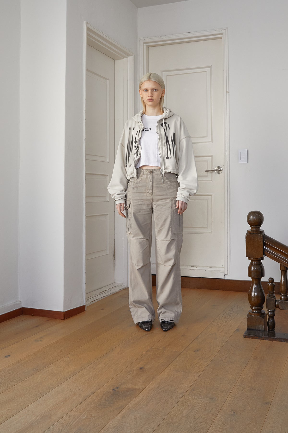 Matin Kim - Big Logo Crop Hoody Zip Up (Beige) product image 15 | TRAB K-Fashion Australia