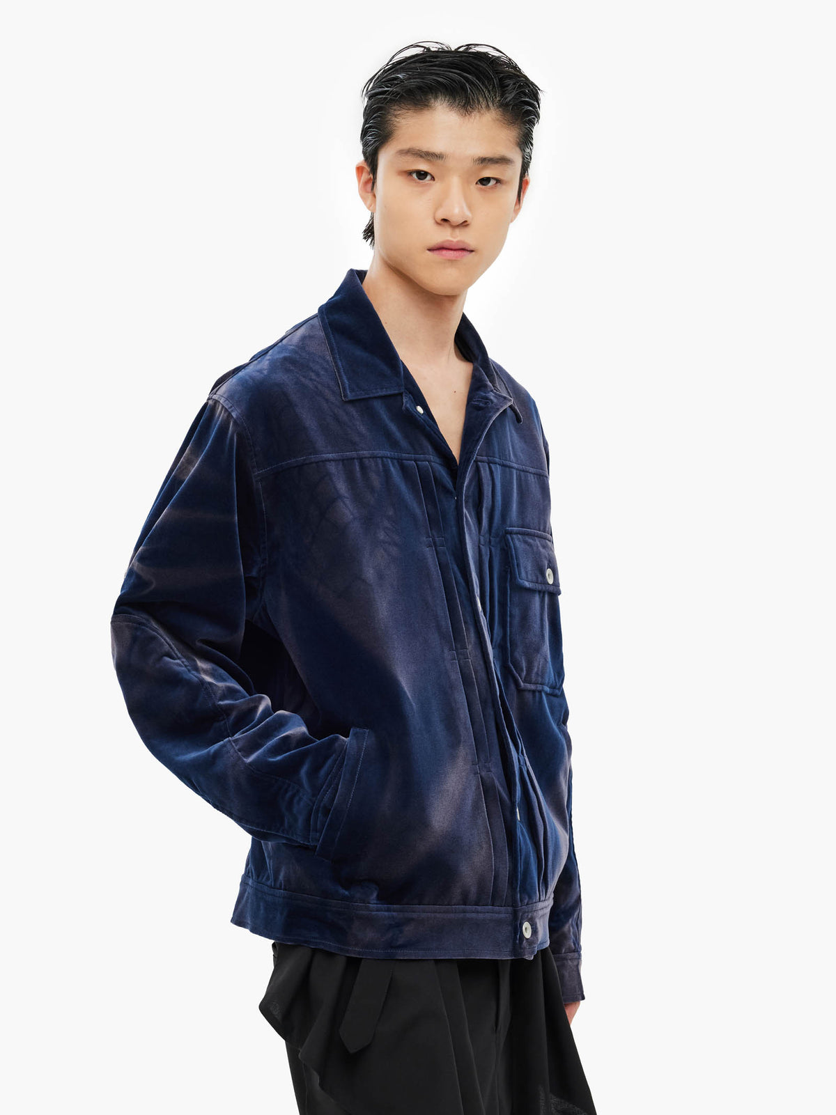 Jiyong Kim - Sun-Bleached Velvet Trucker Jacket (Blue) product image 2 | TRAB K-Fashion Australia