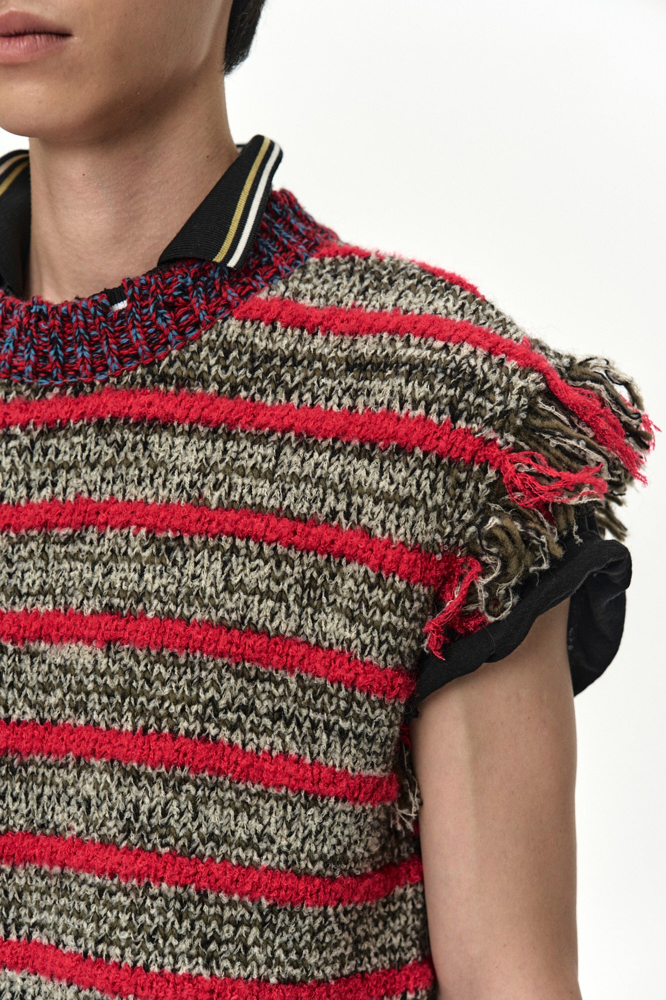 Andersson Bell - Fringe Stripe Wool Crew-Neck Vest (Red/Melange) product image 6 | TRAB K-Fashion Australia