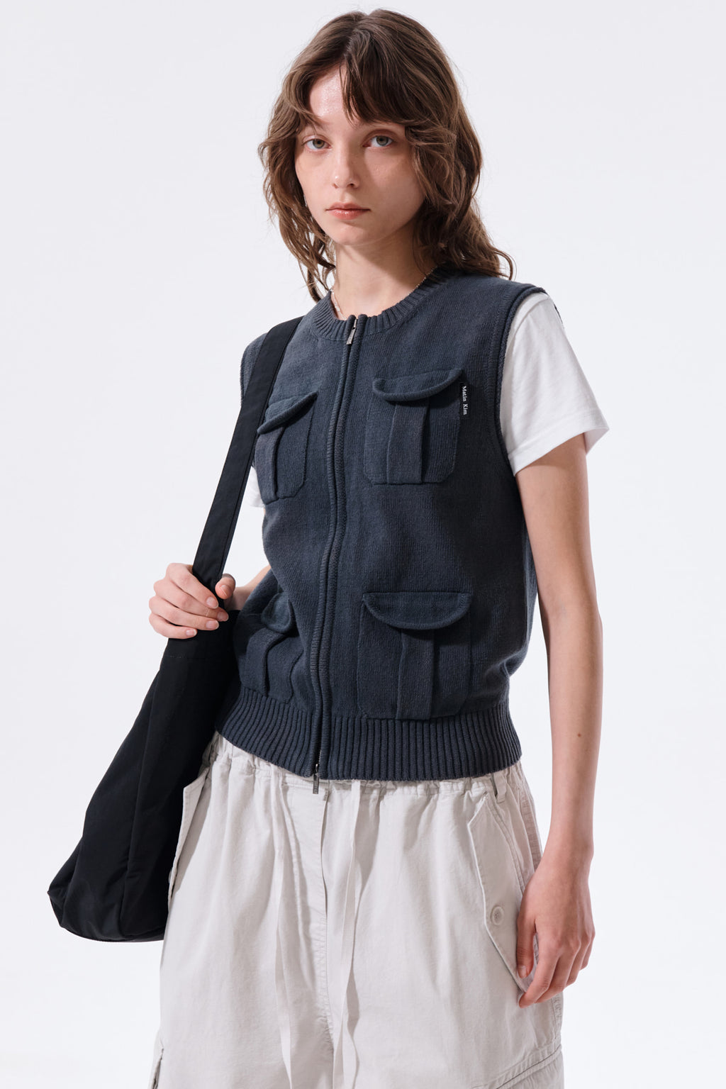 Matin Kim - Pocket Washed Knit Vest (Charcoal) product image 12 | TRAB K-Fashion Australia