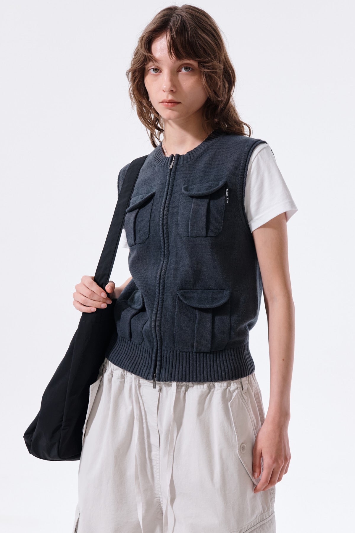 Matin Kim - Pocket Washed Knit Vest (Charcoal) product image 12 | TRAB K-Fashion Australia