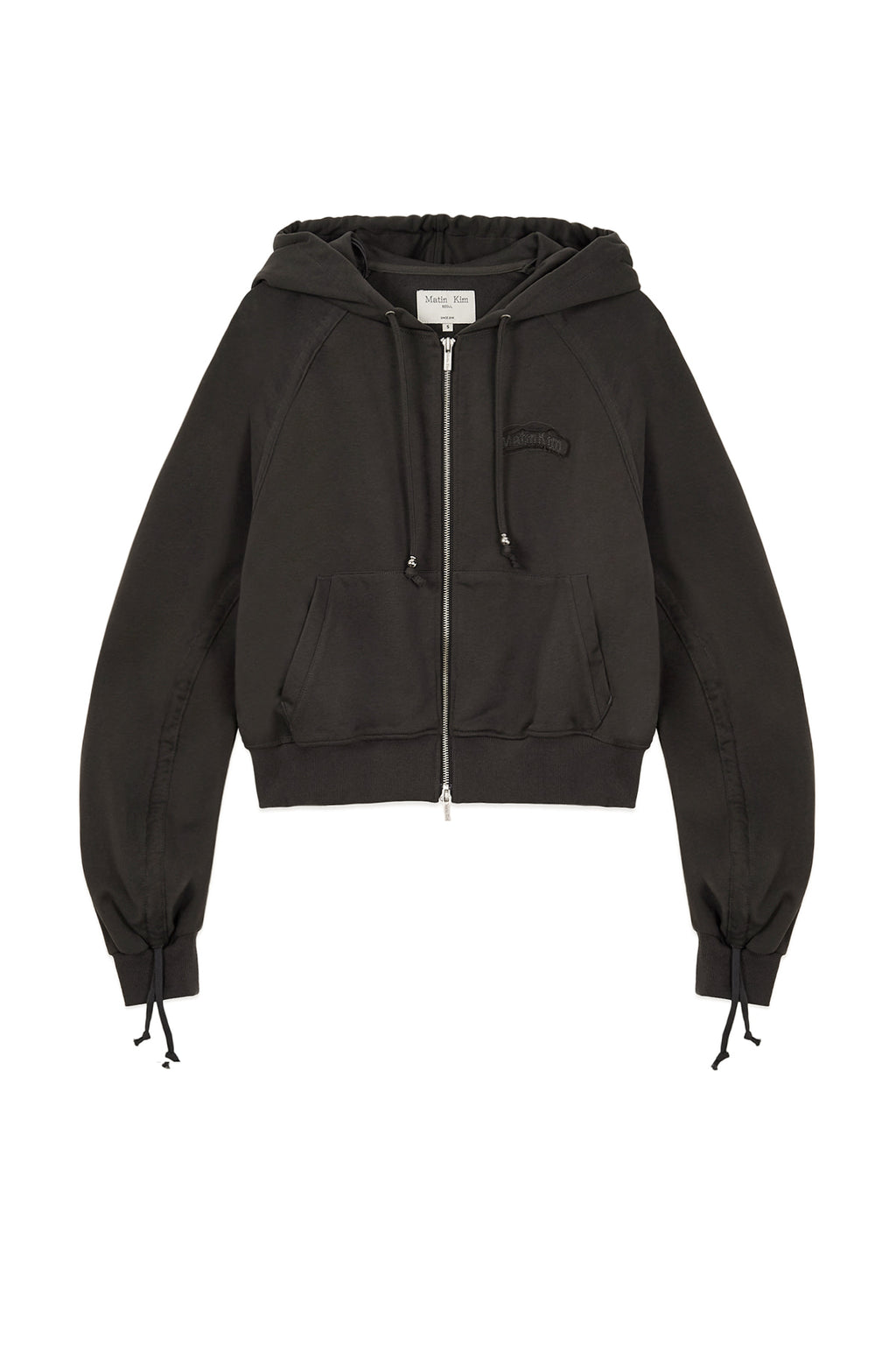 Matin Kim - Sleeve String Detail Hoody Zip Up (Charcoal) product image 4 | TRAB K-Fashion Australia